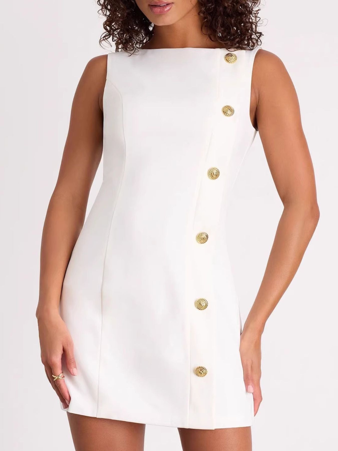 Button Decor Sleeveless Mini Dress