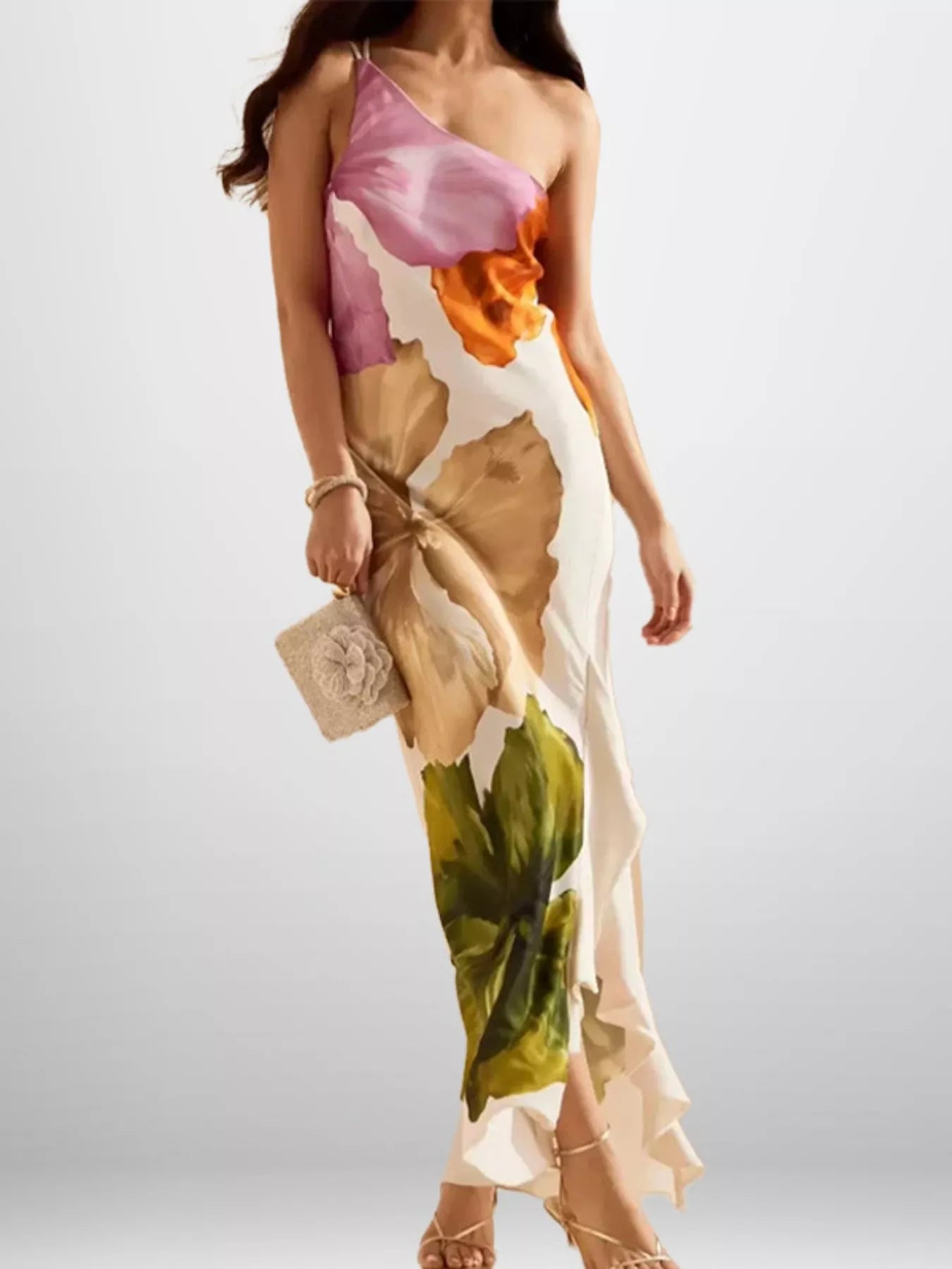 Full Size Floral Print One-Shoulder Maxi Dress Plus Size