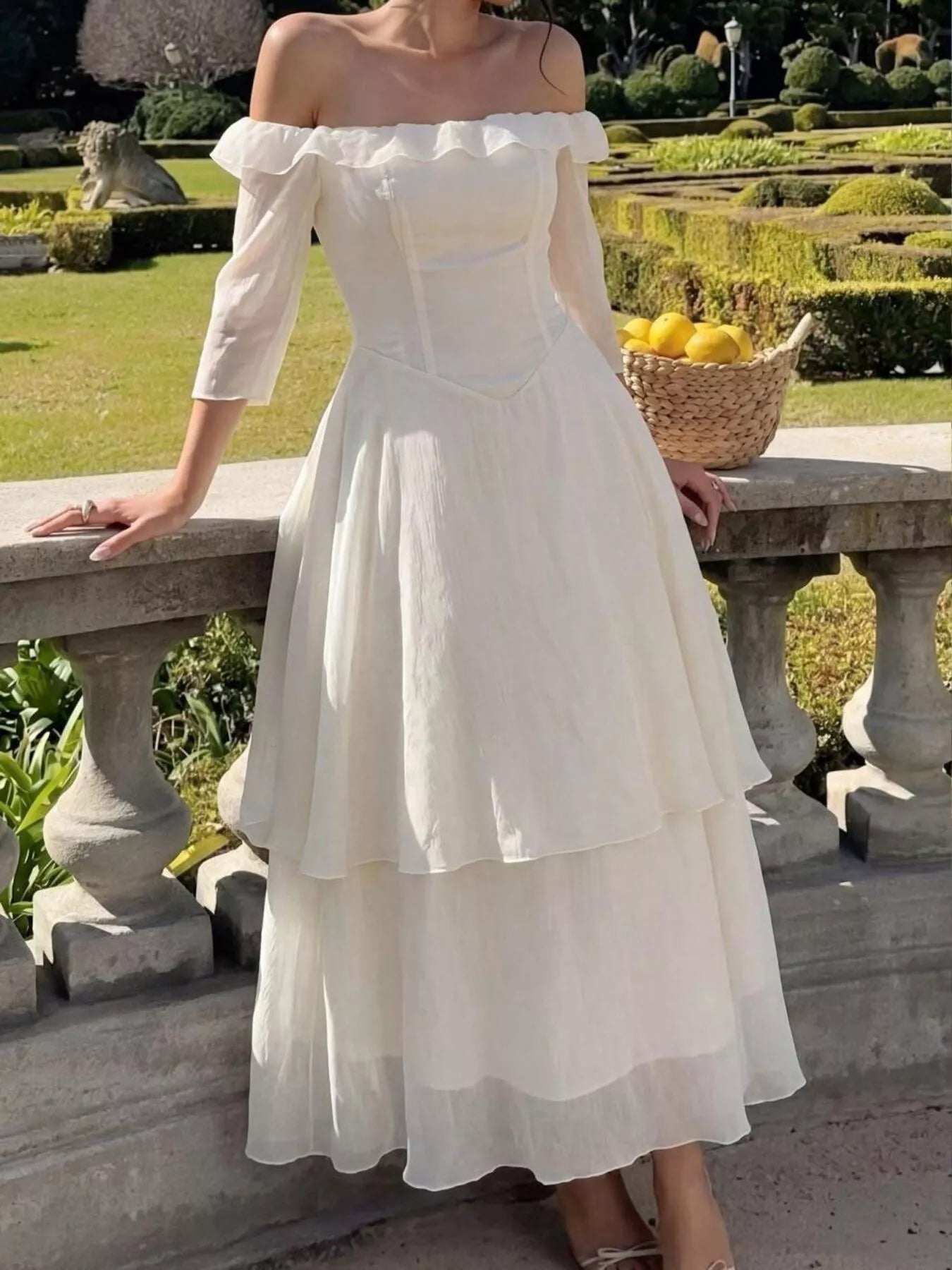Off-Shoulder Layered Midi Dress