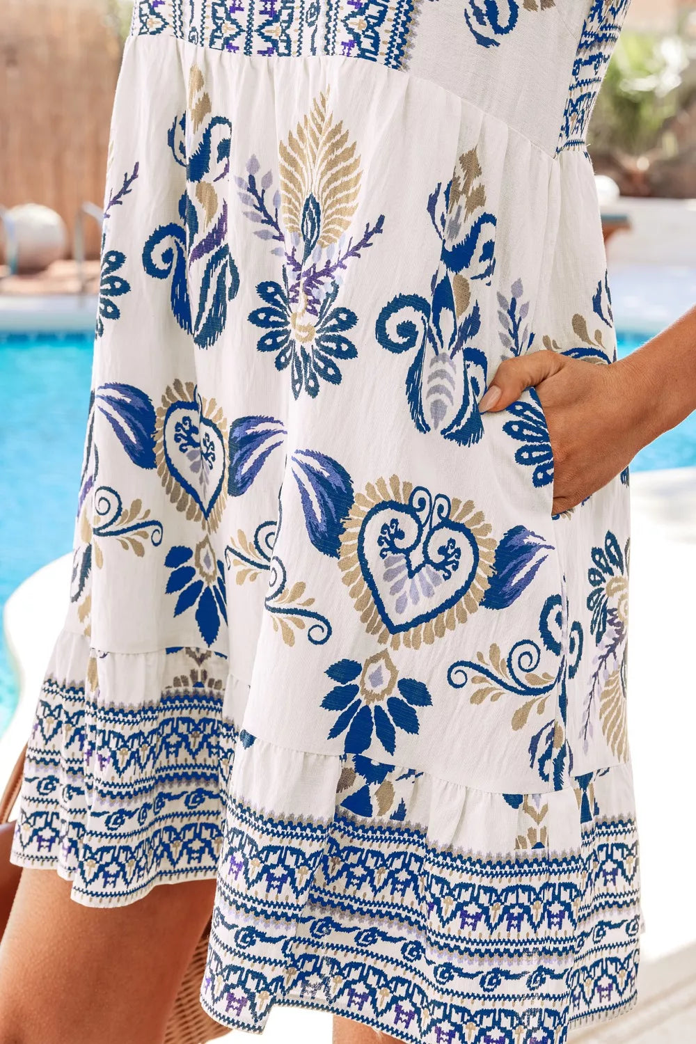 Boho Western Floral Printed Split Neck Ruffled Sleeve Mini Dress