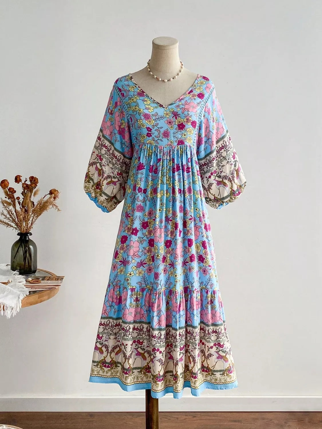 Plus Size Floral Print V-Neck Dress