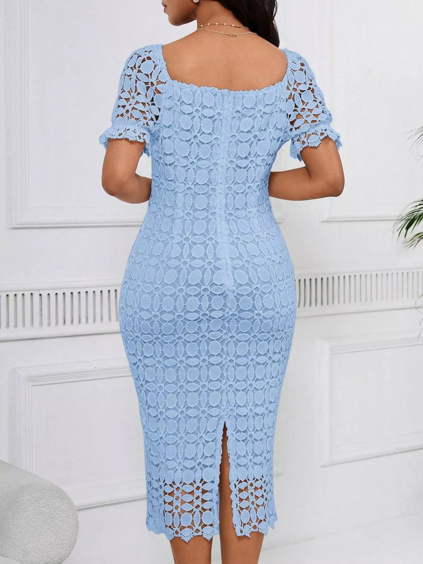 Lace Short Sleeve Midi Dress