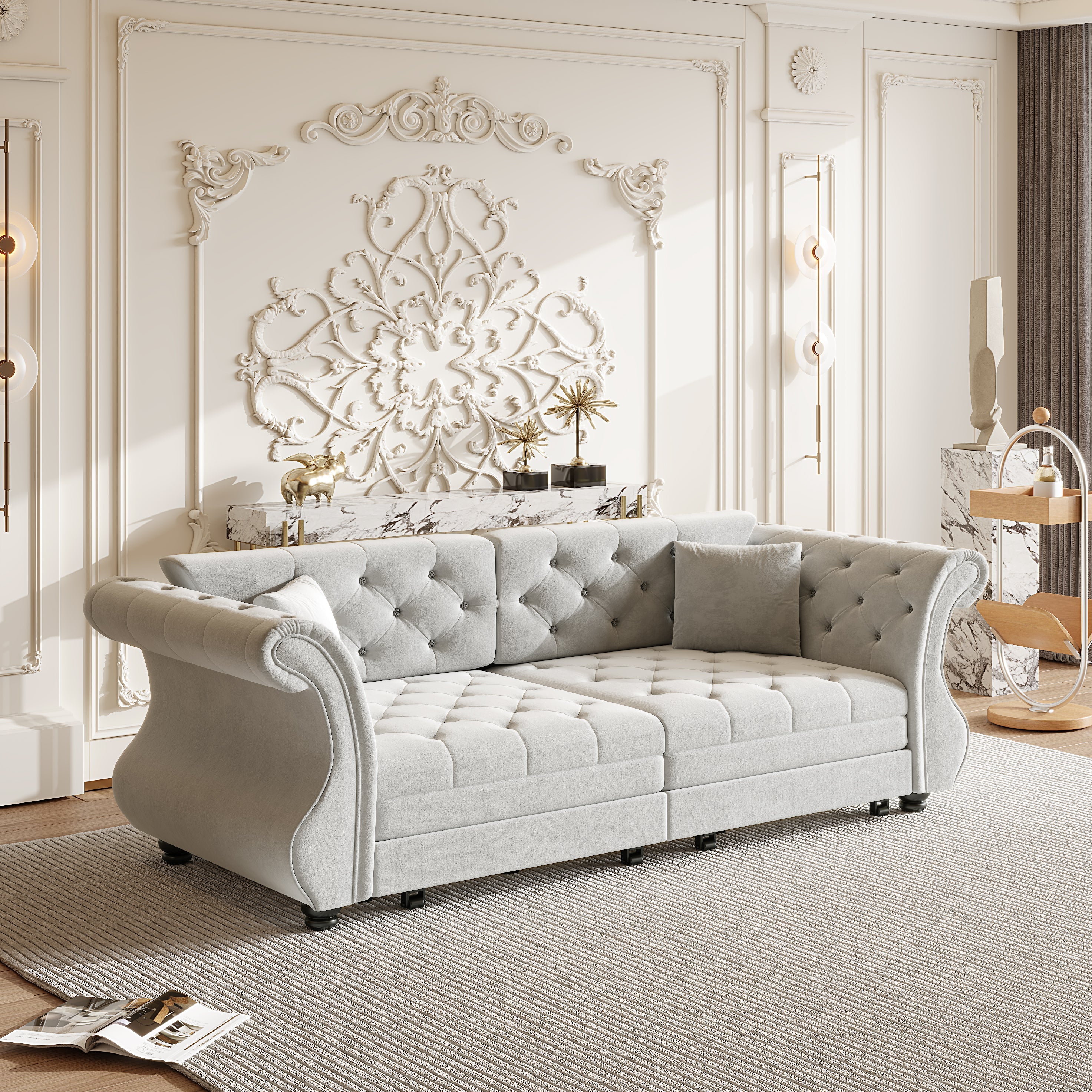 83.8" Oversized Chesterfield Pull Out Sofa Bed
