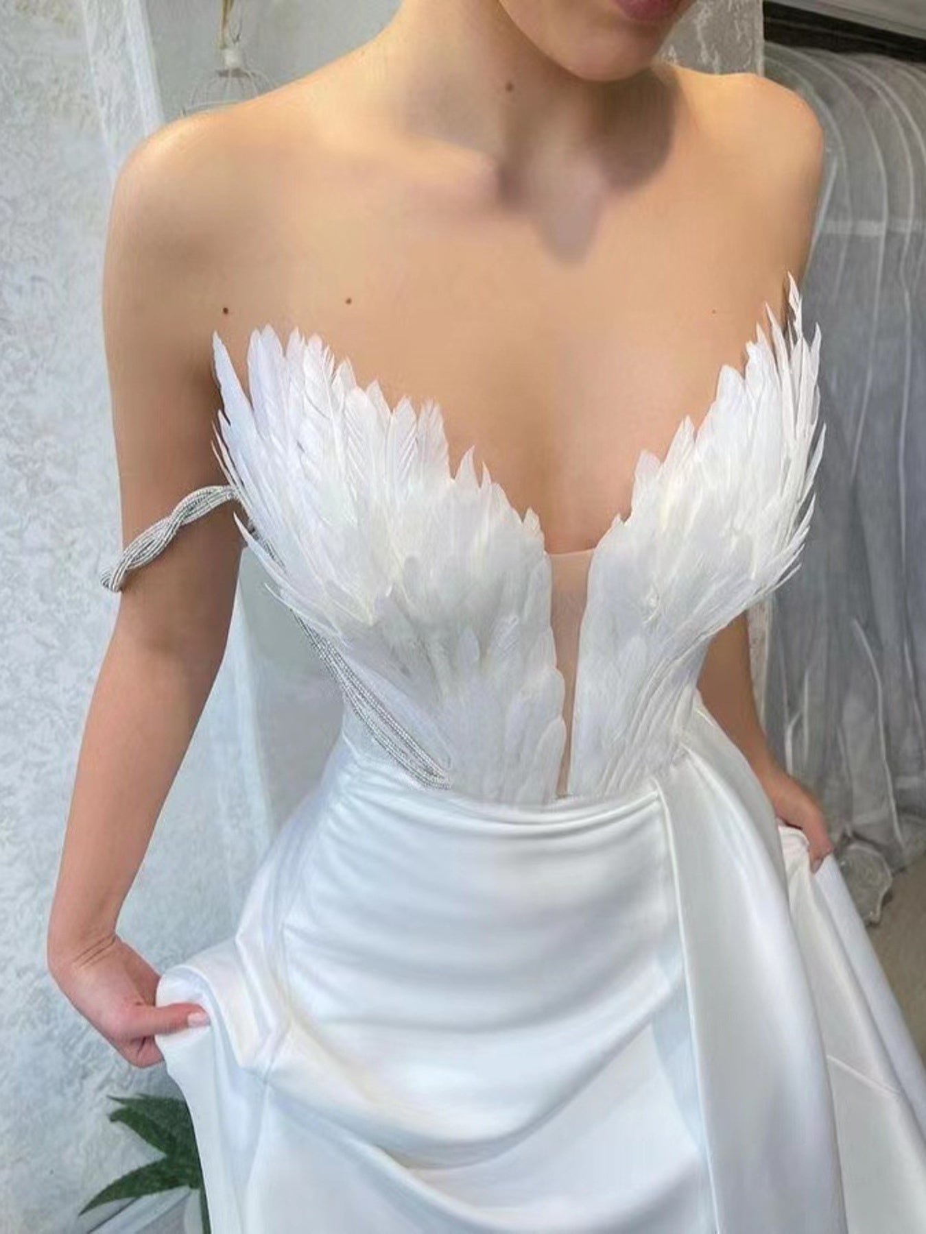 Feather Embellished Slit Maxi Dress