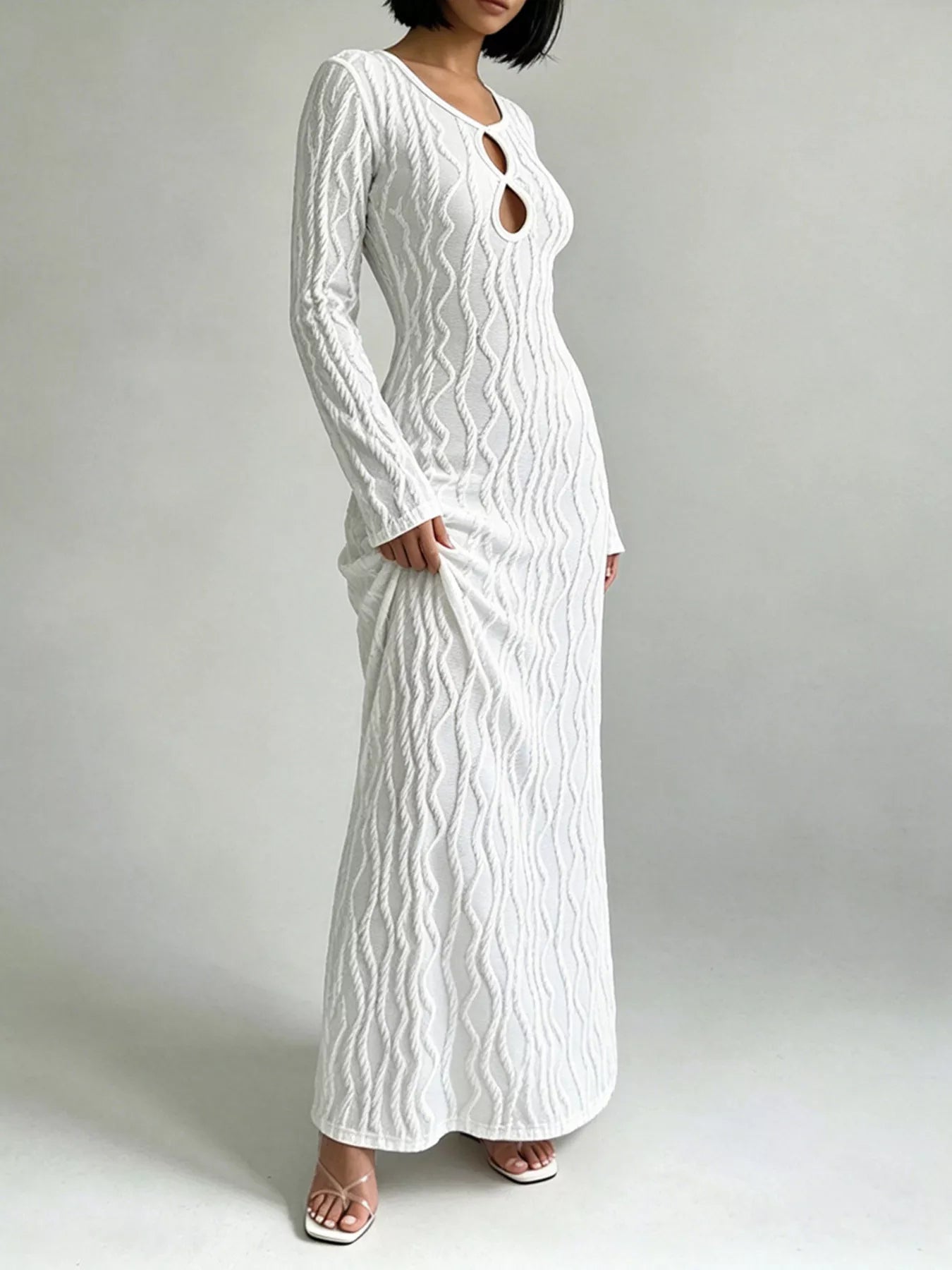 Textured Cut-Out Long Sleeve Maxi Dress