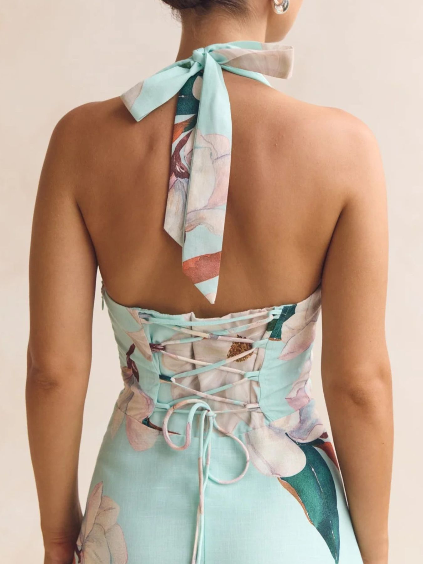 Floral Print Halter Neck Maxi Dress