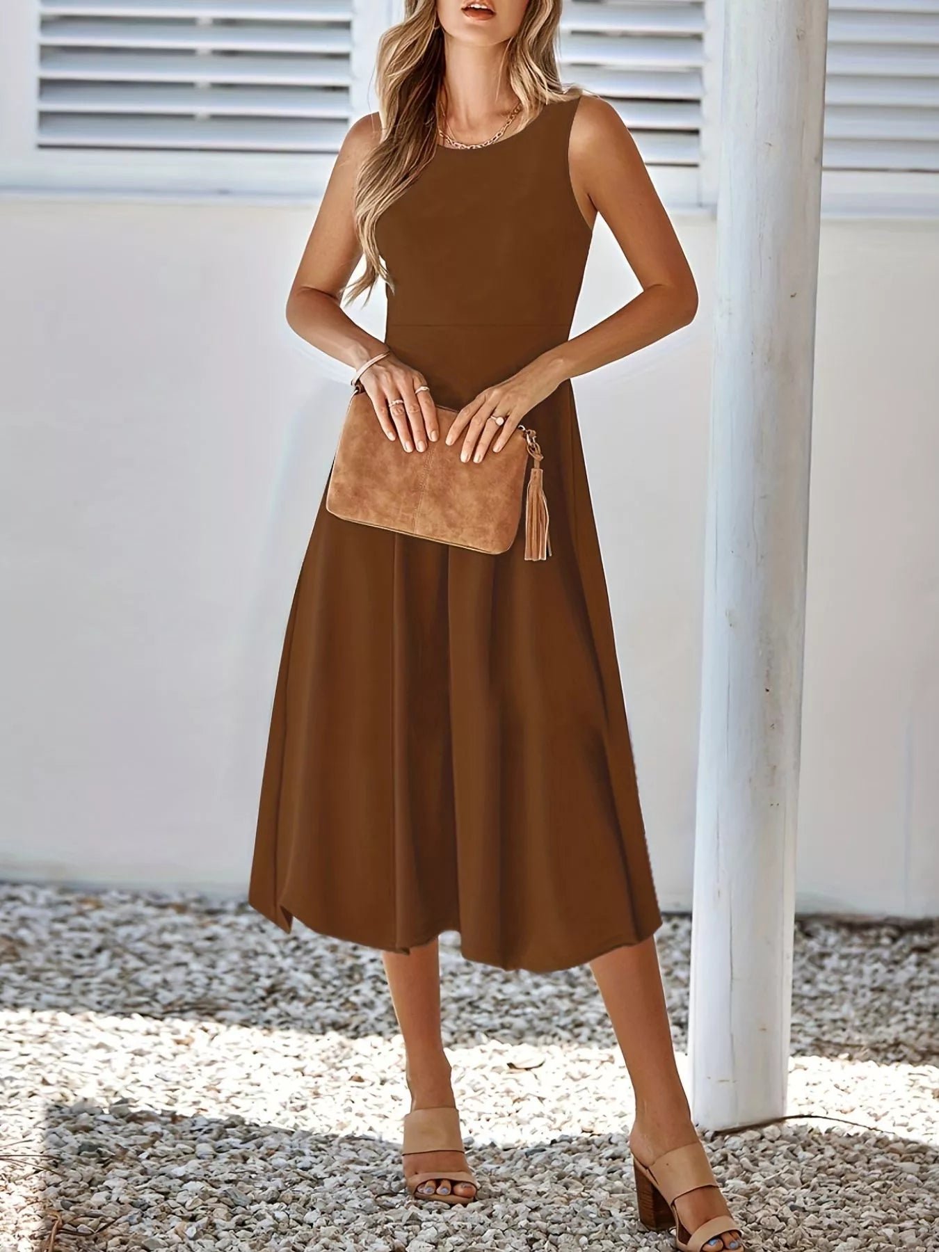 Sleeveless A-Line Midi Dress