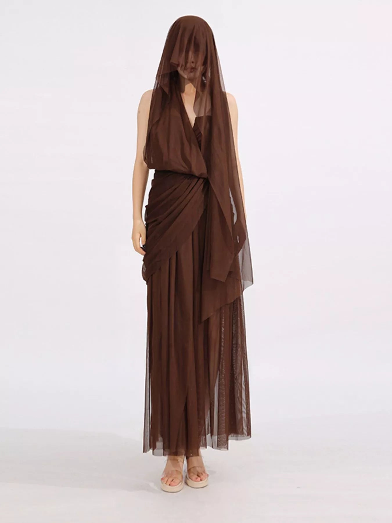 One-Shoulder Flowy Mesh Dress