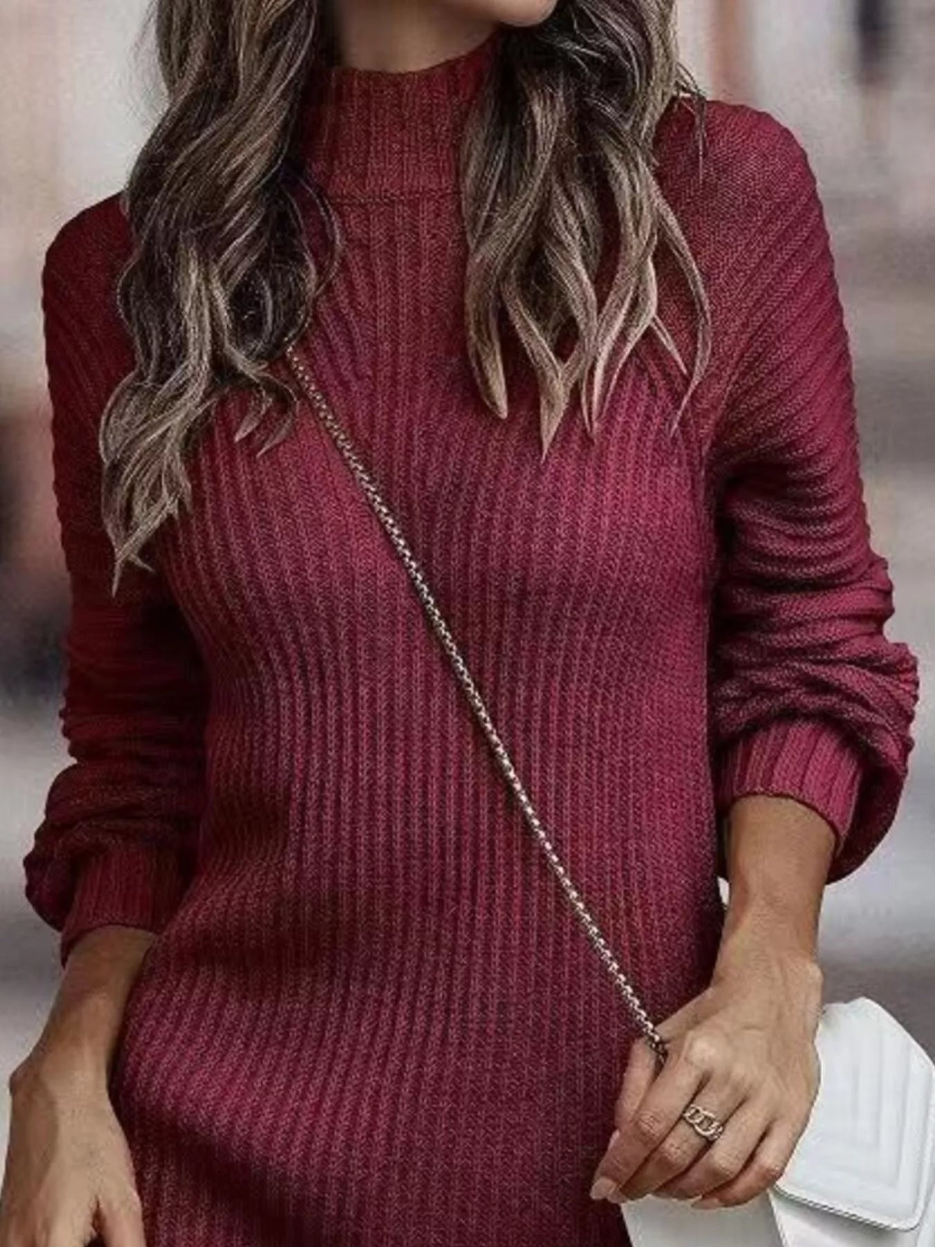 Full Size Turtleneck Raglan Sleeve Sweater Dress Plus Size