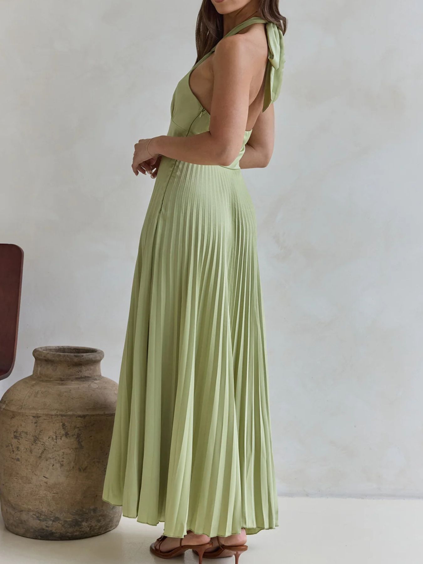 Halter Neck Pleated A-Line Dress