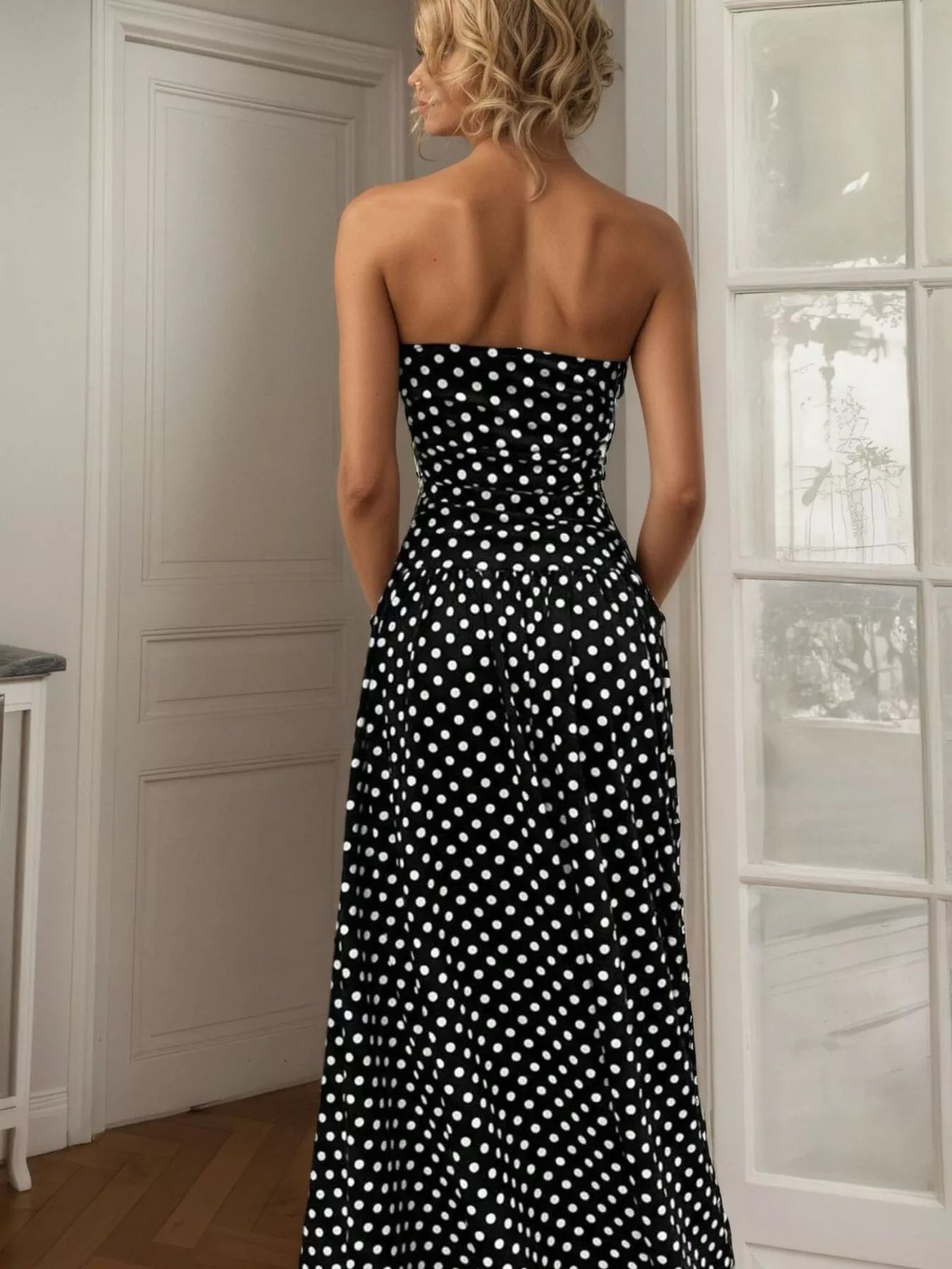 Polka Dot Strapless Maxi Dress