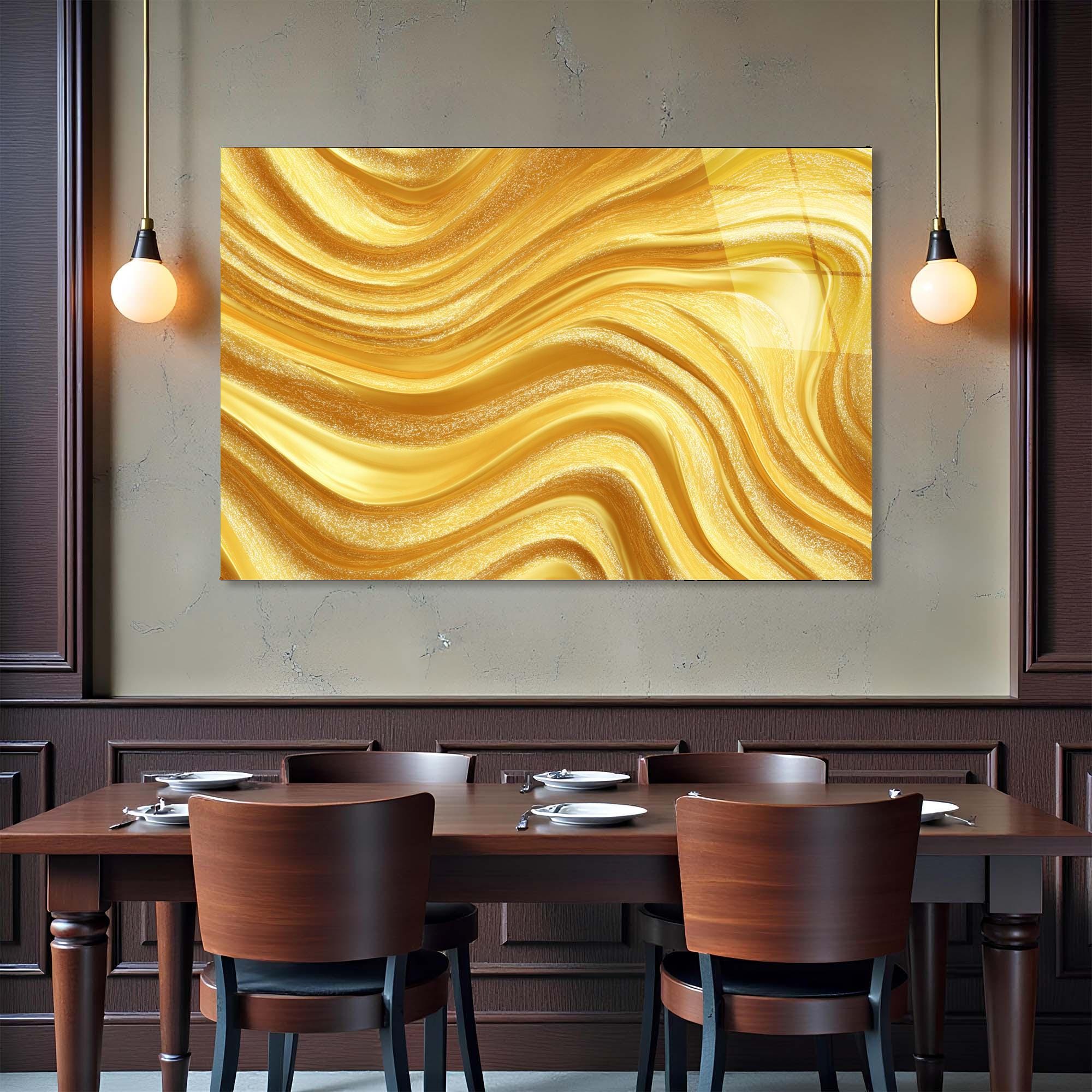 Abstract Gold Flow Tempered Glass Wall Art | Modern Luxury Decor