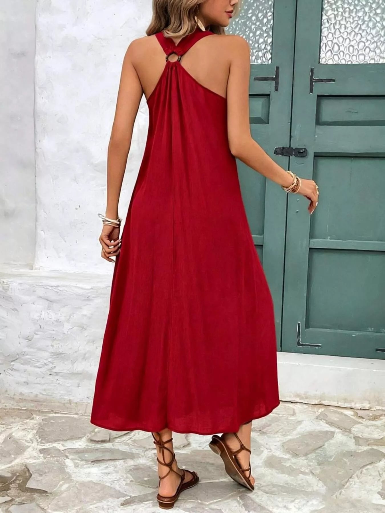 V-Neck Sleeveless Midi Dress