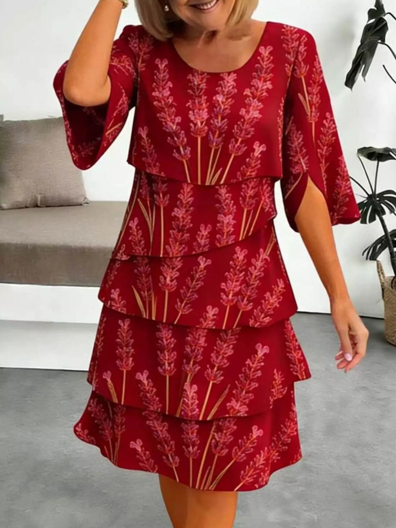 Full Size Floral Print Ruffle Hem Dress Plus Size