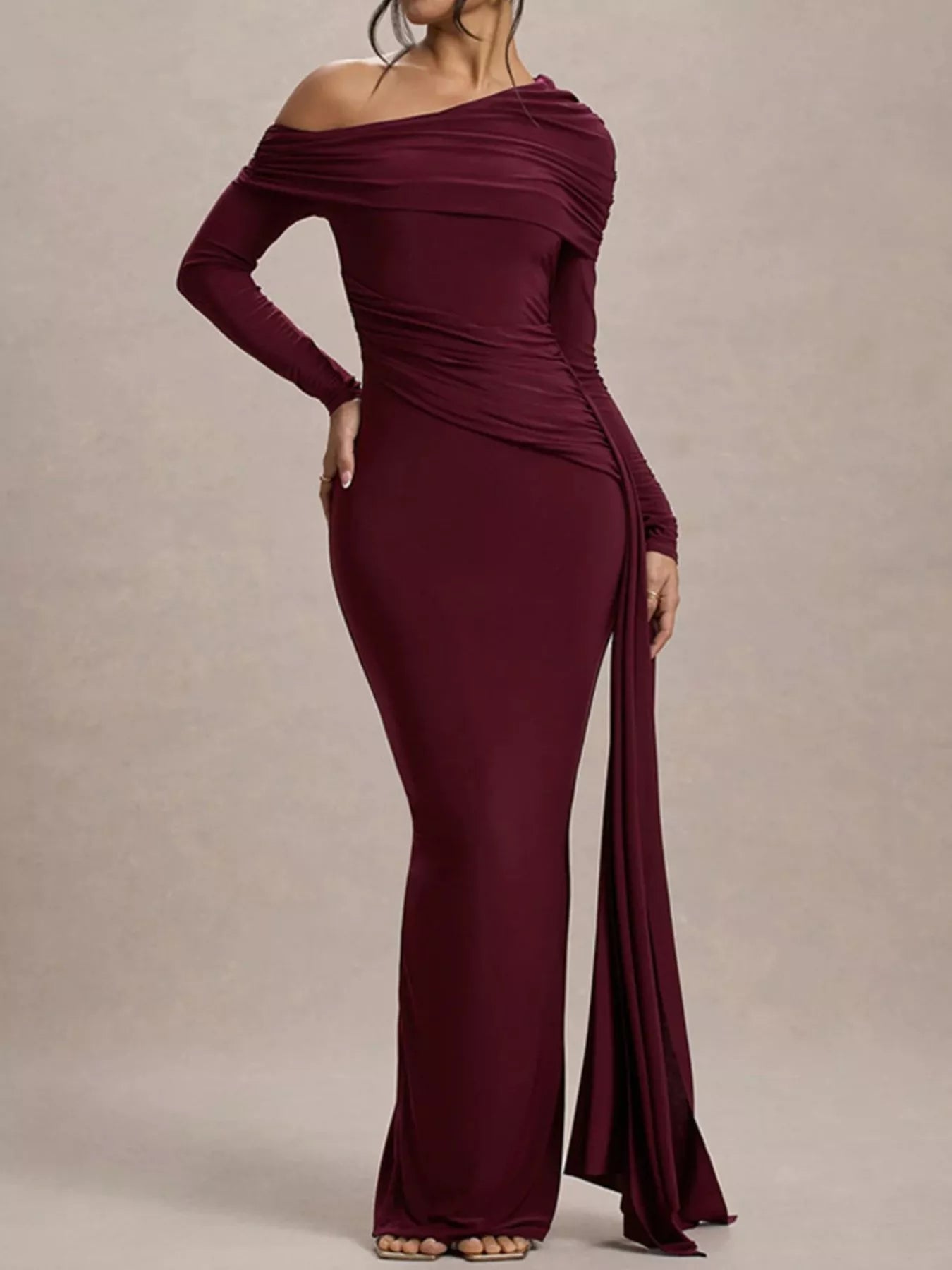 One-Shoulder Ruched Maxi Dress