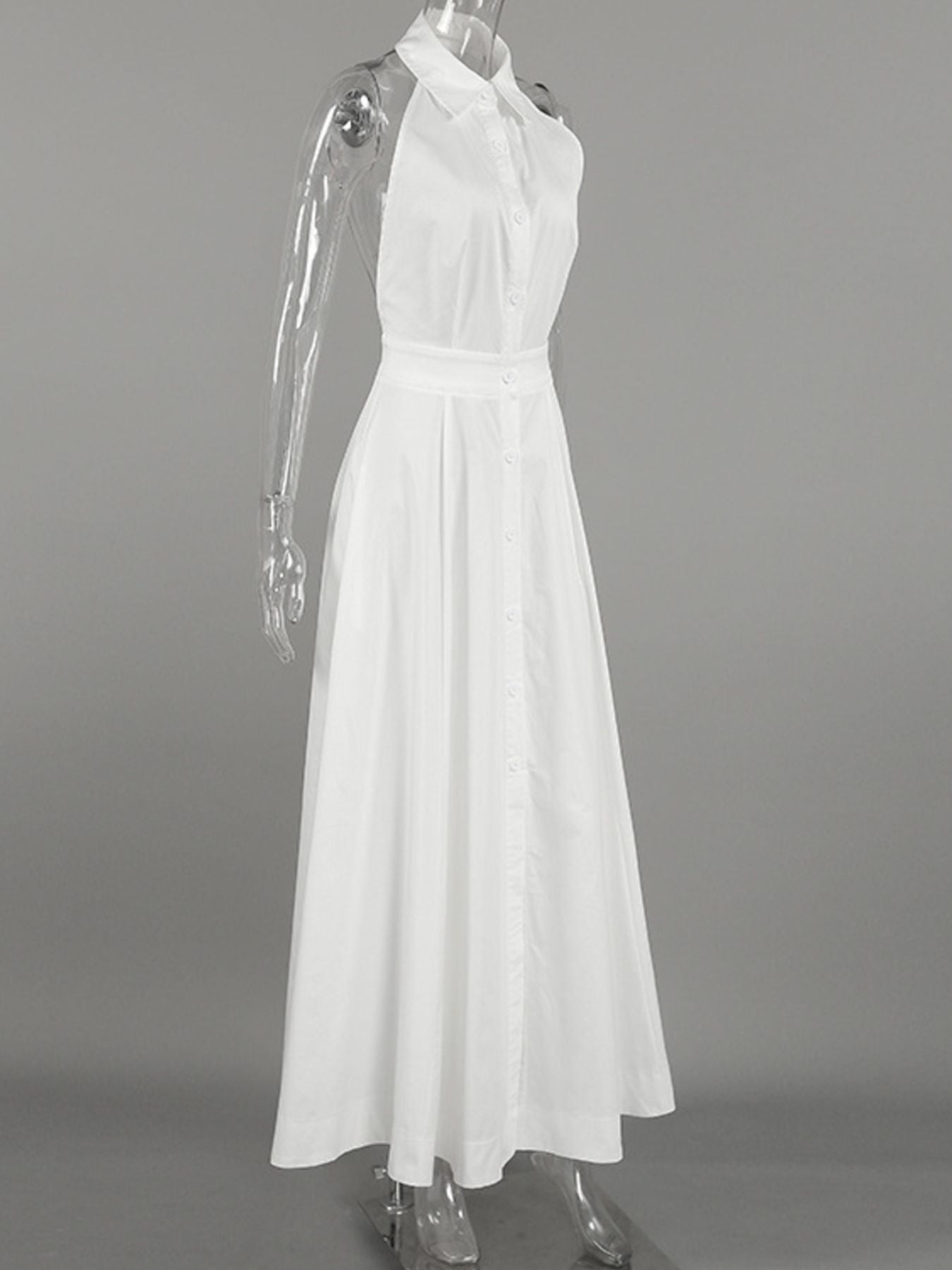Backless Sleeveless Button Front Maxi Dress