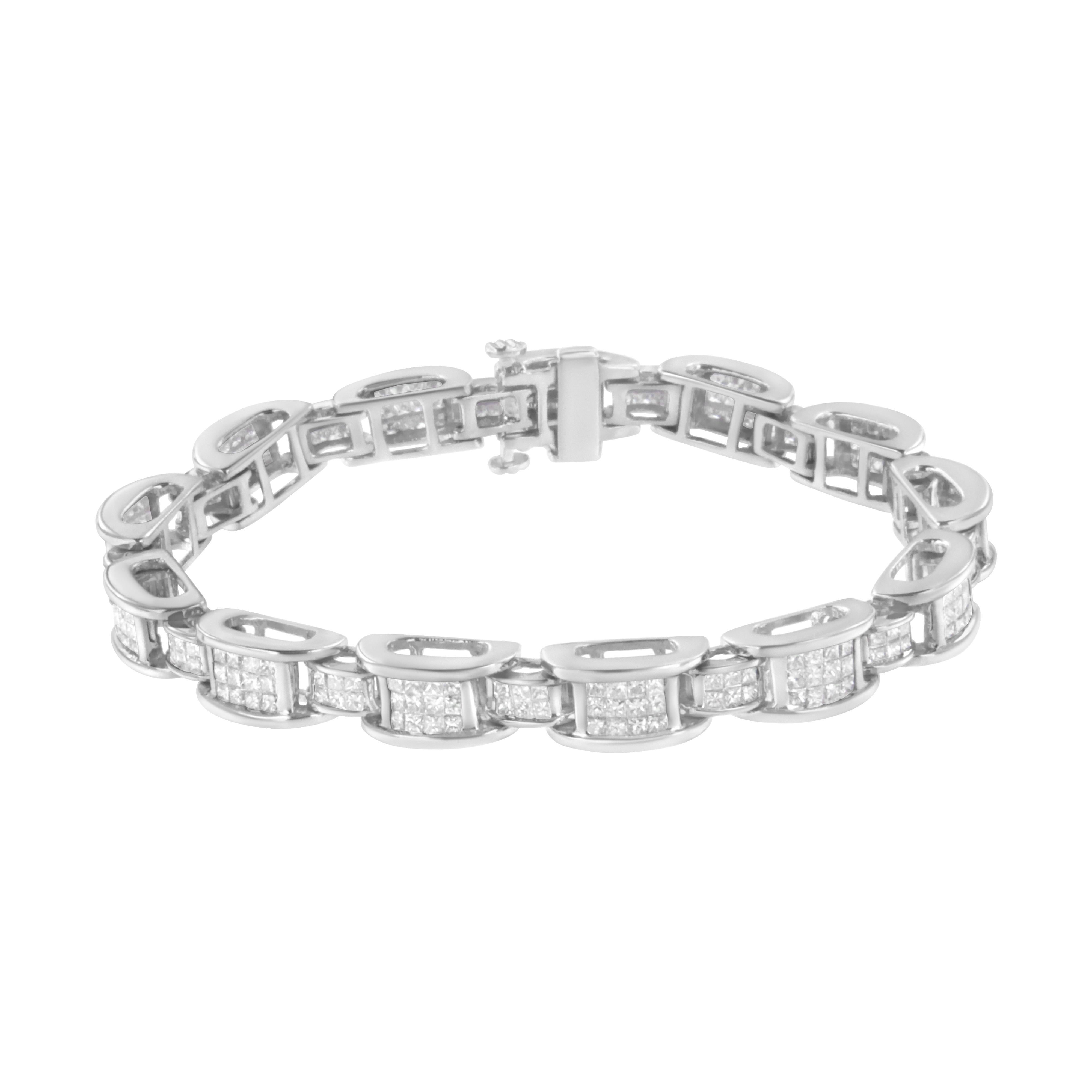 14K White Gold 5.0 Cttw Princess Cut Diamond Invisible Set Alternating Size D Shaped Links Tennis Bracelet (H-I Color, SI2-I1 Clarity) - 7â€