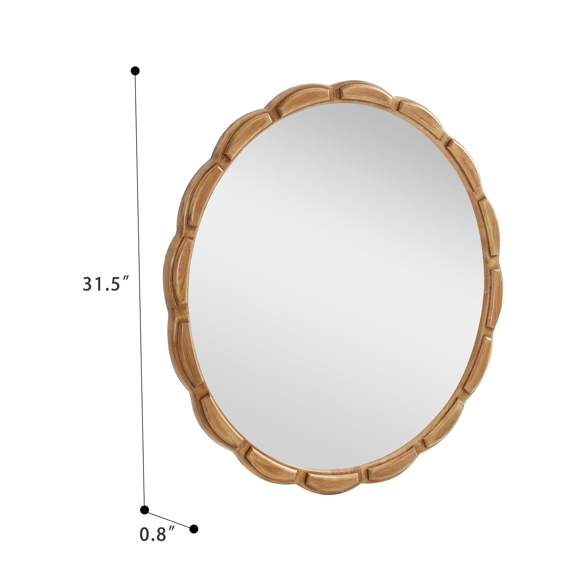 Round Solid Wood Wall Mirror - 31.5" Rustic Farmhouse