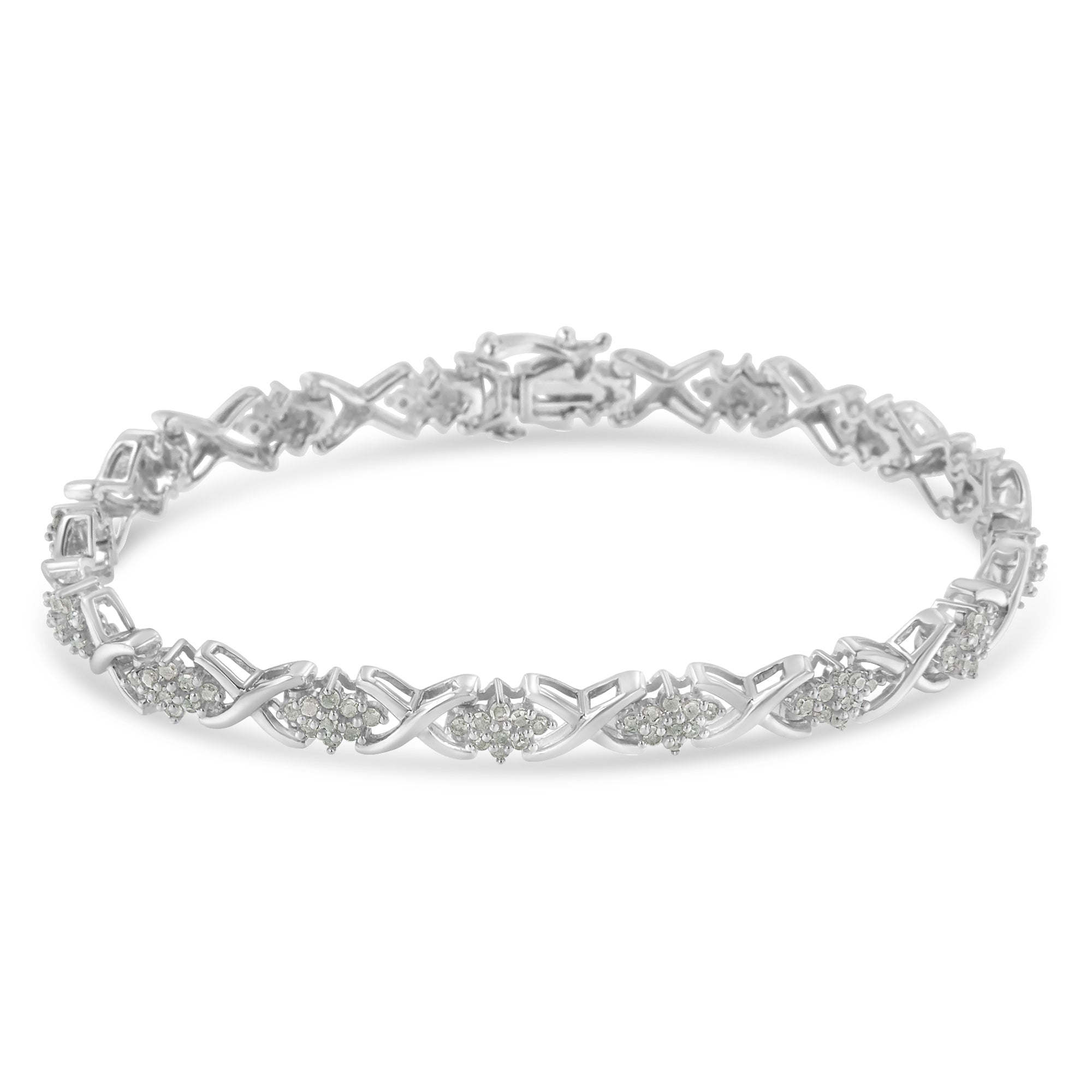 .925 Sterling Silver 1-1/2 Cttw Diamond Cluster X Link 7" Tennis Bracelet (I-J color, I3 clarity)