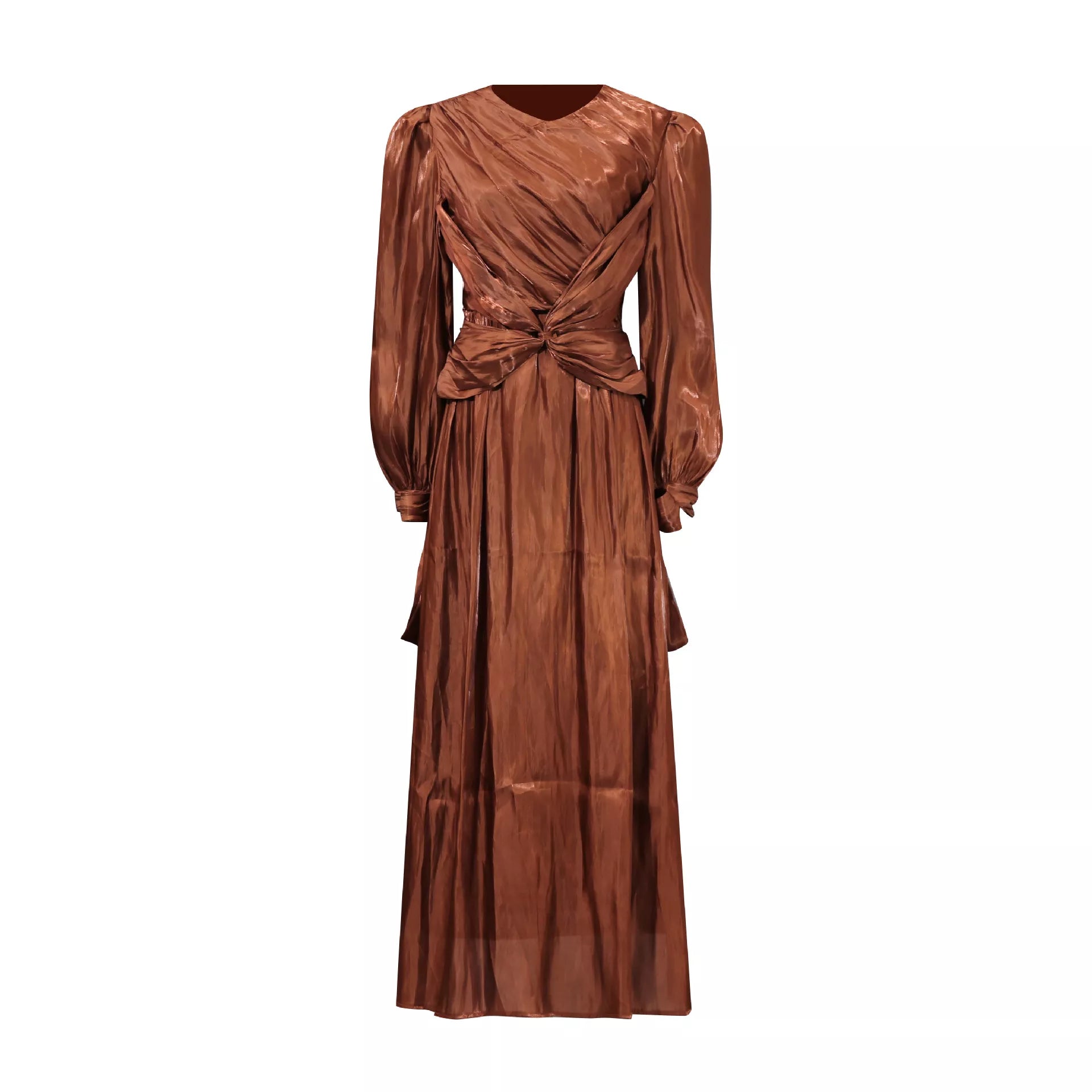 Front Twisted Draped Long Sleeve Maxi Dress