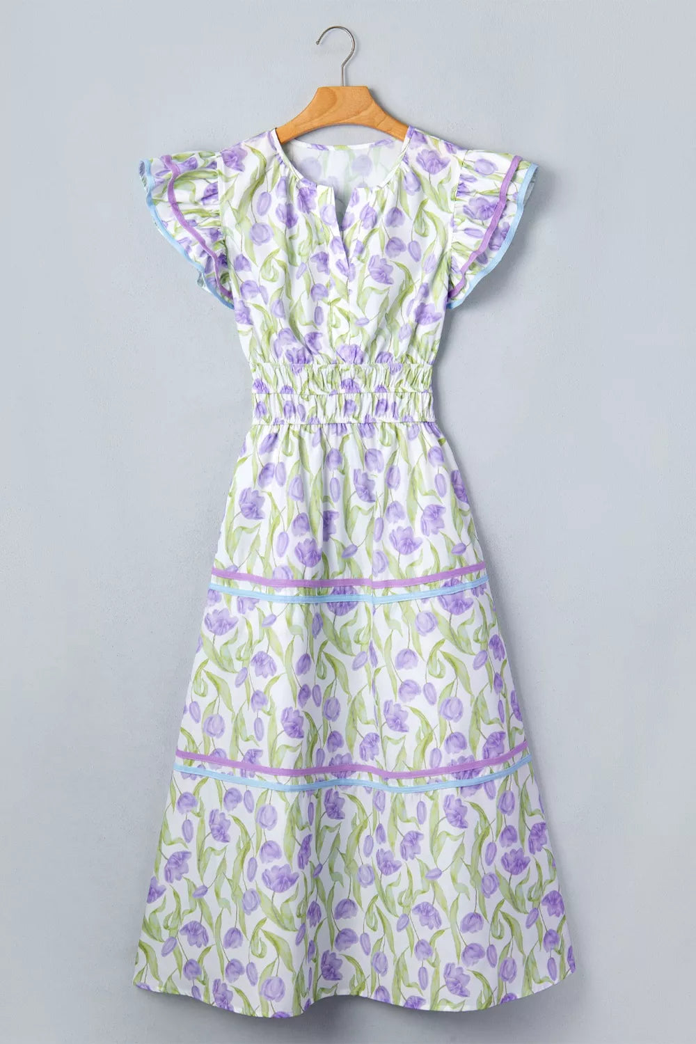 Floral Print Contrast Trim Midi Dress