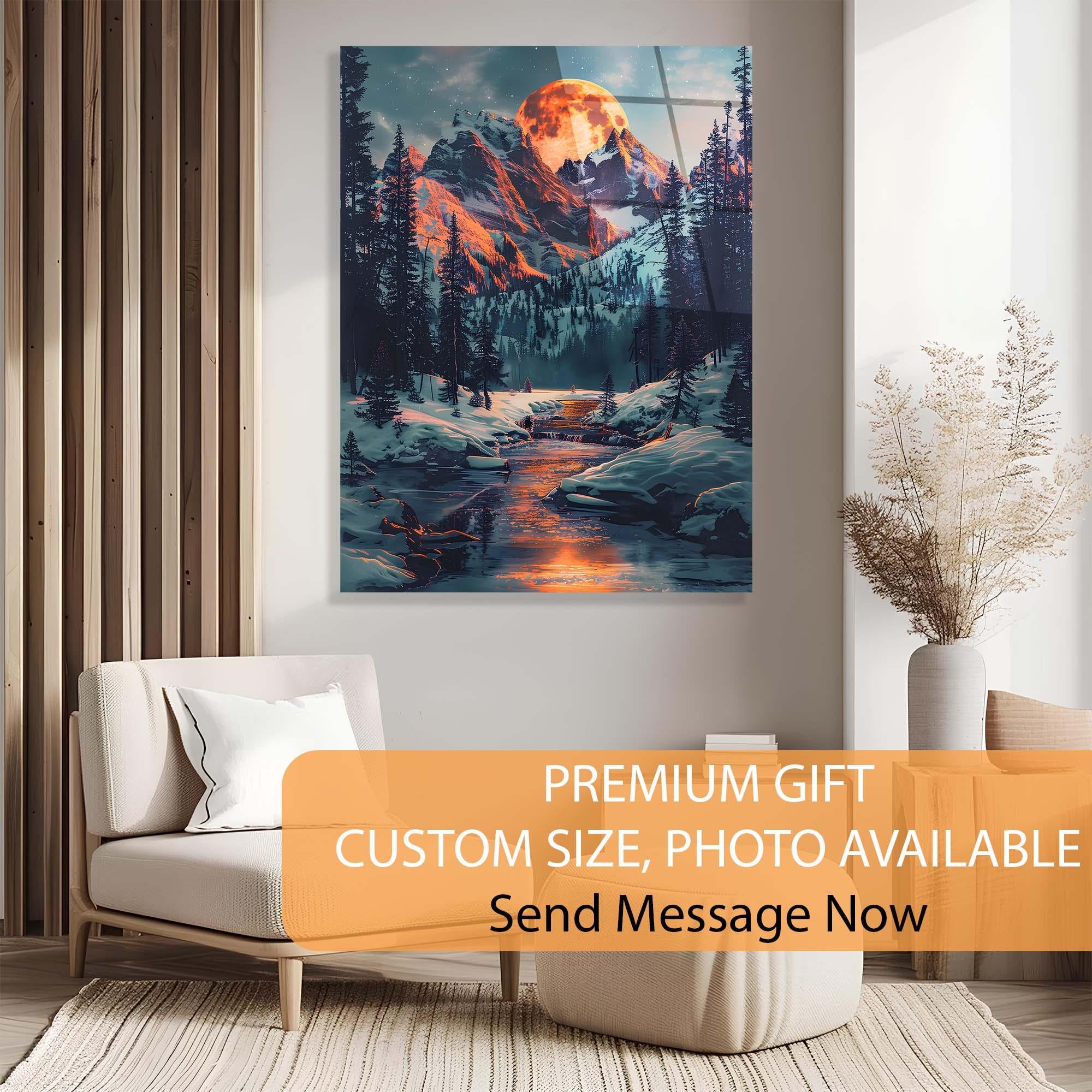 Moonlit Mountain Tempered Glass Wall Art | Winter Landscape Decor