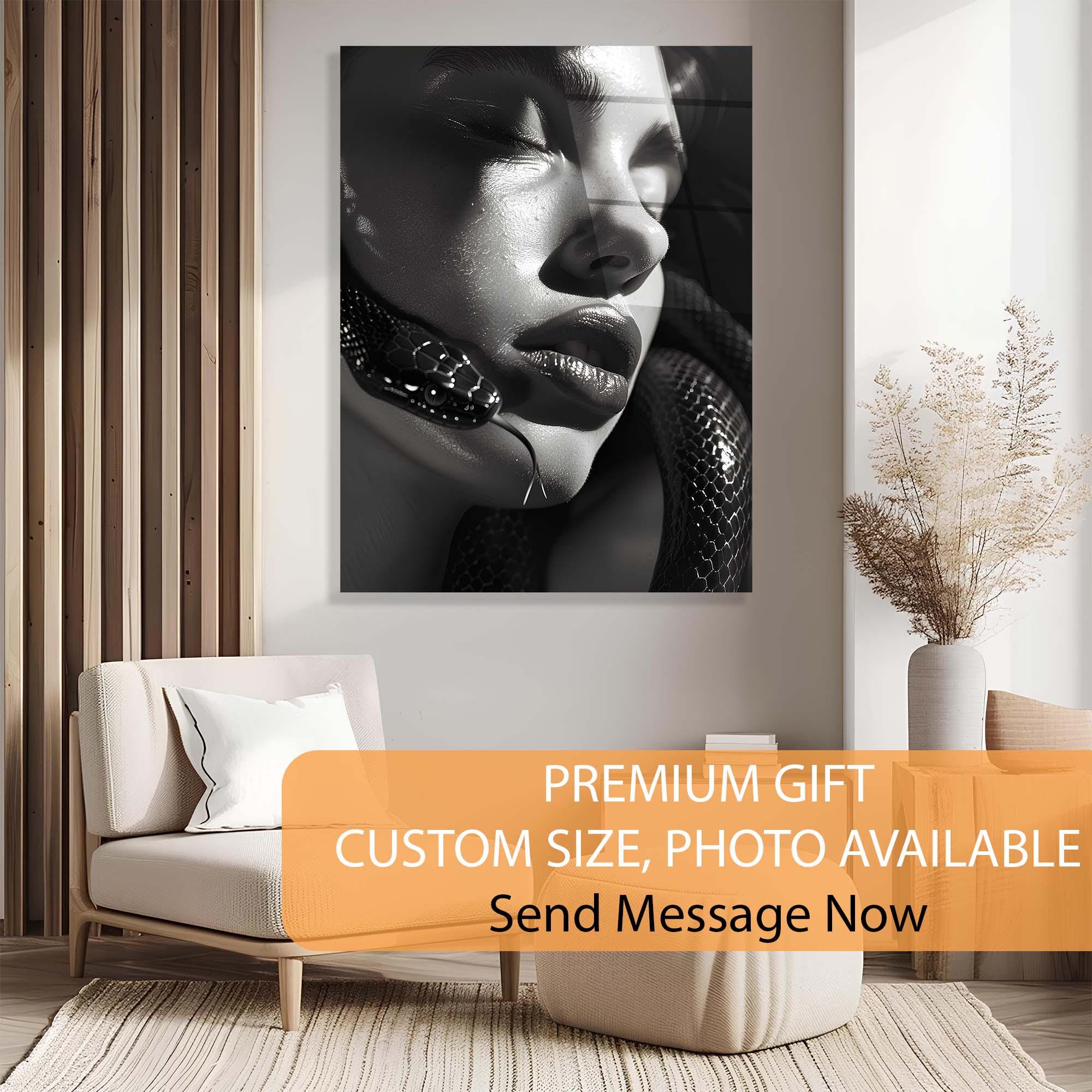 Surreal Woman and Snake Tempered Glass Art | Dark Art Wall Decor
