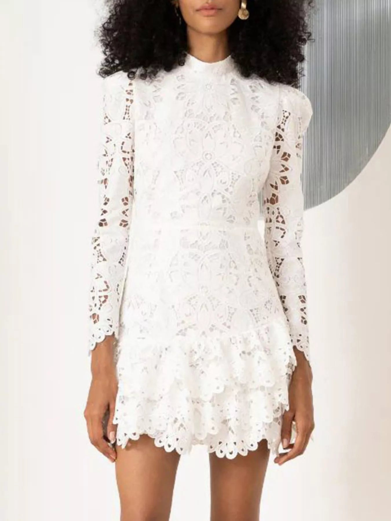Lace Mock Neck Long Sleeve Mini Dress