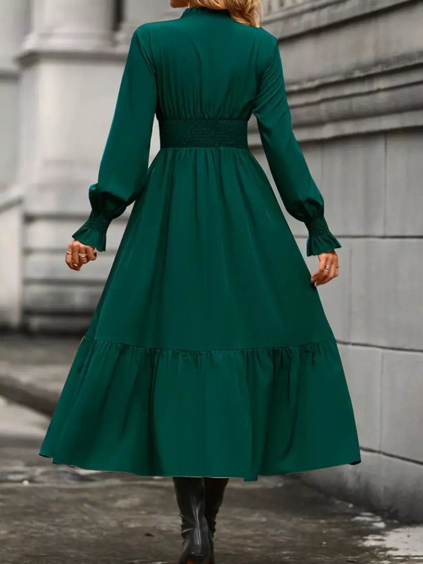 Surplice Long Sleeve Tiered Midi Dress