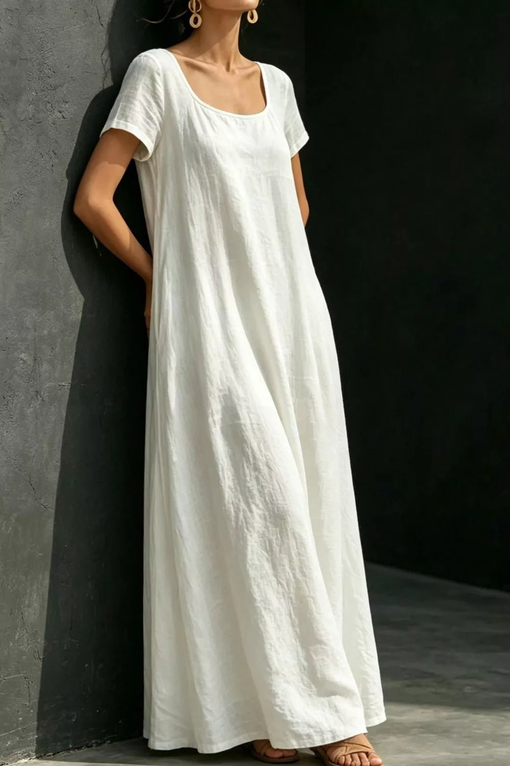 Full Size Casual Loose Short Sleeve Maxi Dress Plus Size
