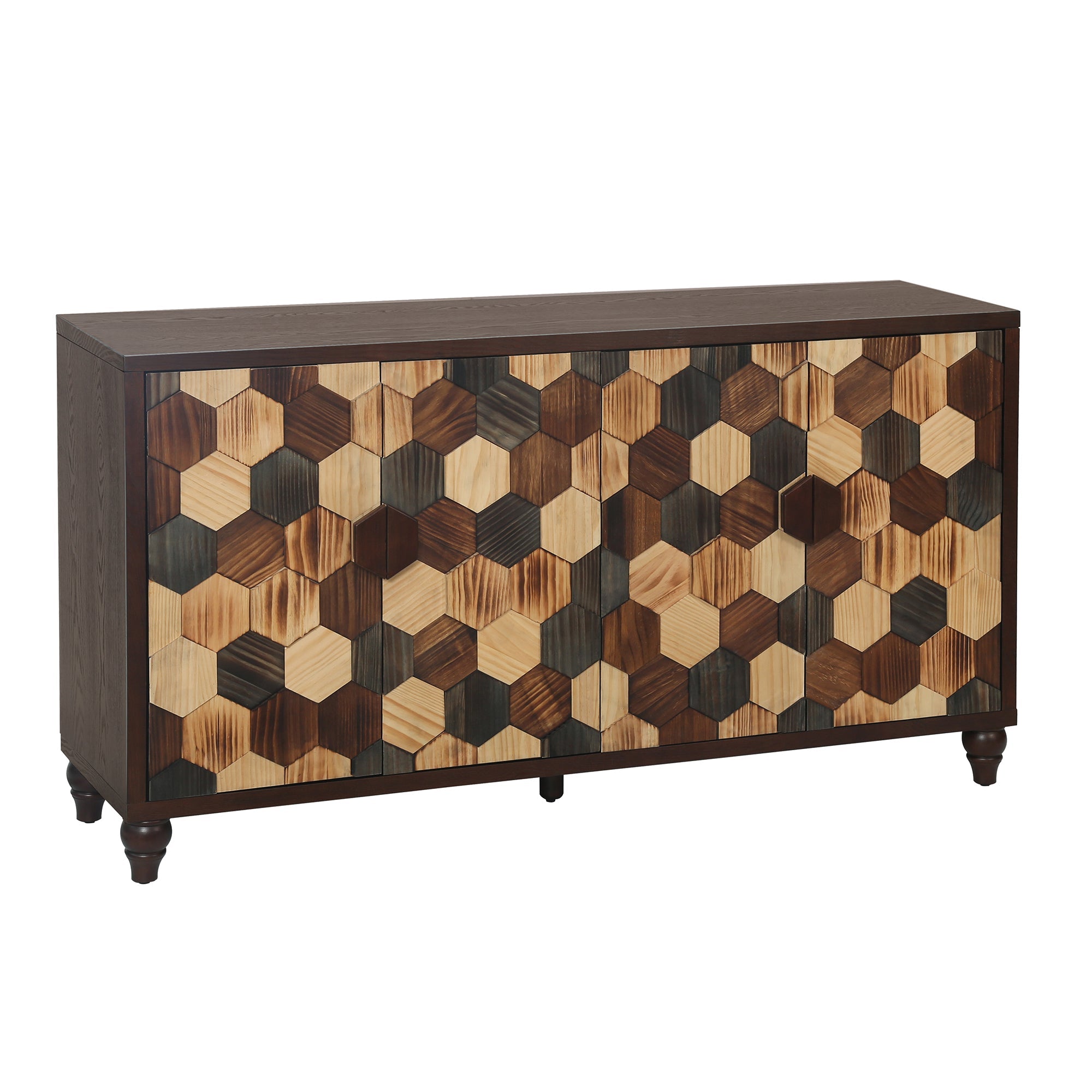 59.8" Sideboard With Honeycomb Pattern, Modern Accent Cabinet