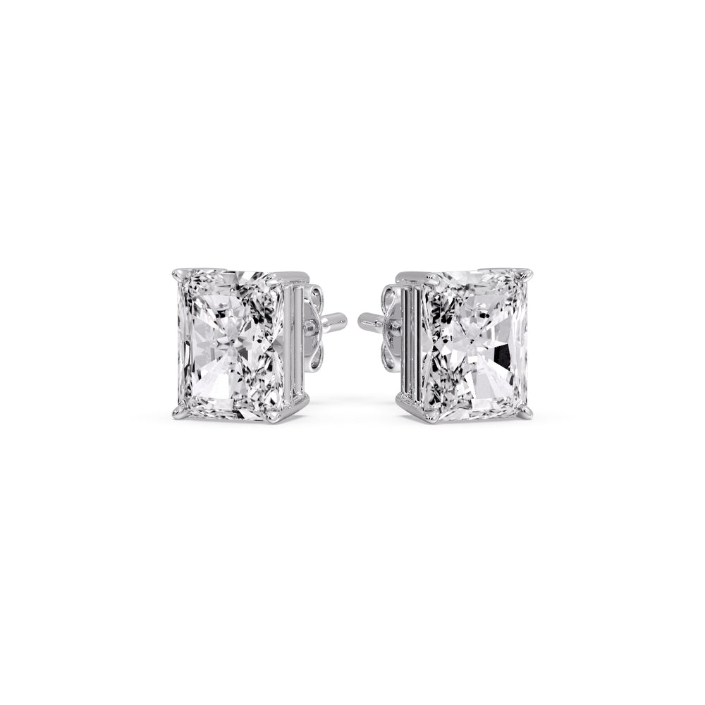 IGI Certified Basket Stud Earrings Set With Radiant Cut Diamonds