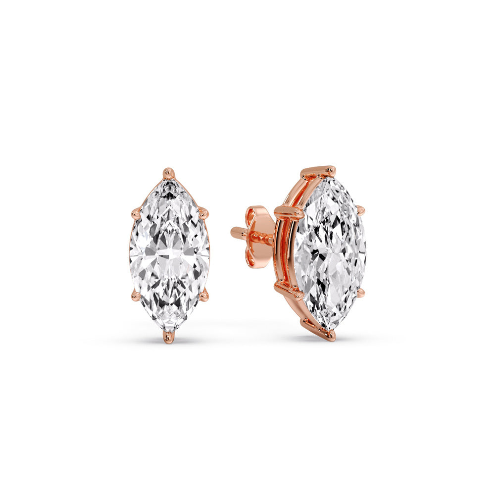 6 Prong Marquise Diamonds Solitaire Stud Earring in Basket Setting