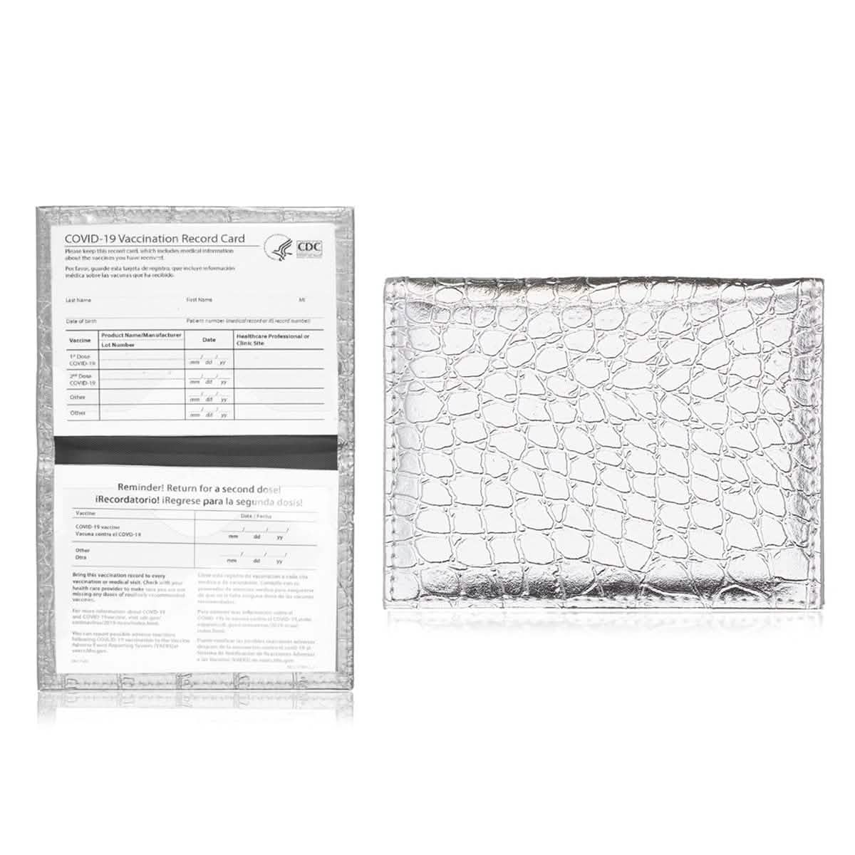 2-Pack: Faux Crocodile Leather Bling CDC Vaccination Card Immunization Record Protector Holder Passport - Overture Gifts