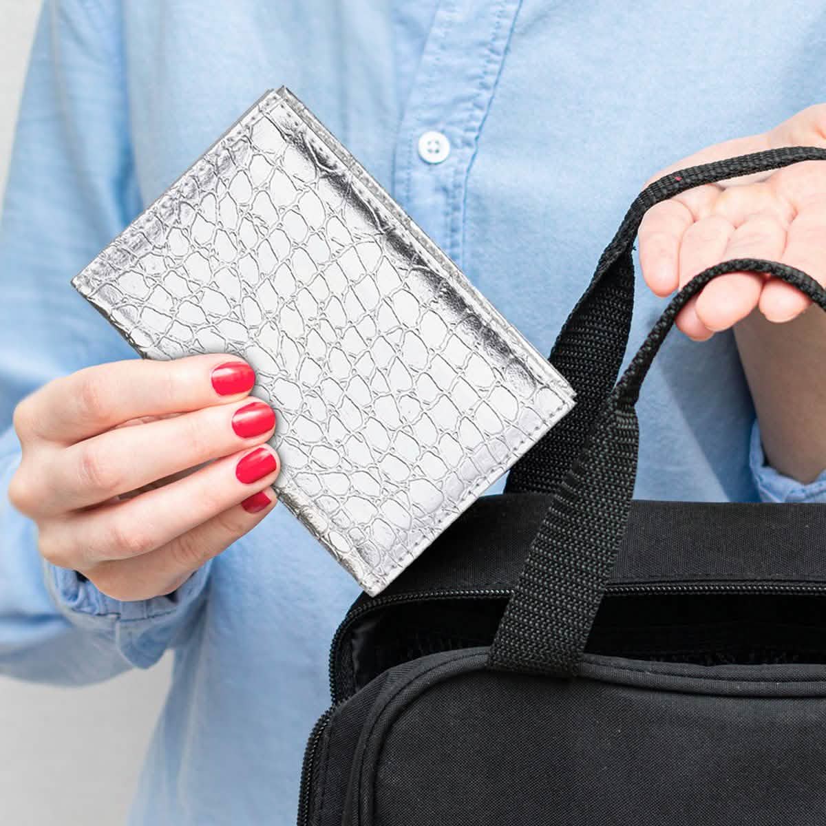 2-Pack: Faux Crocodile Leather Bling CDC Vaccination Card Immunization Record Protector Holder Passport - Overture Gifts