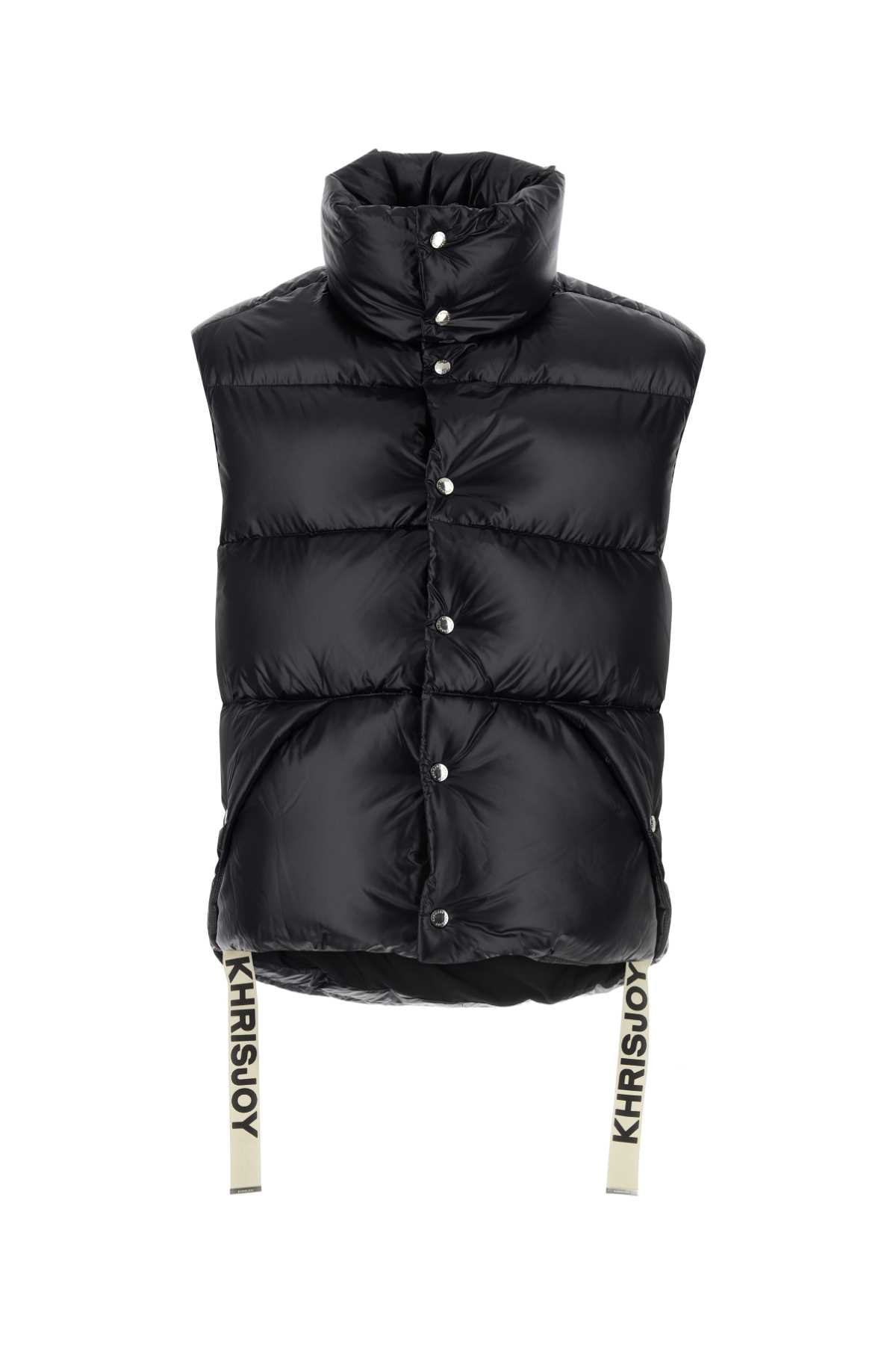 Khrisjoy Men Black Nylon Sleeveless Puff Shiny Down Jacket