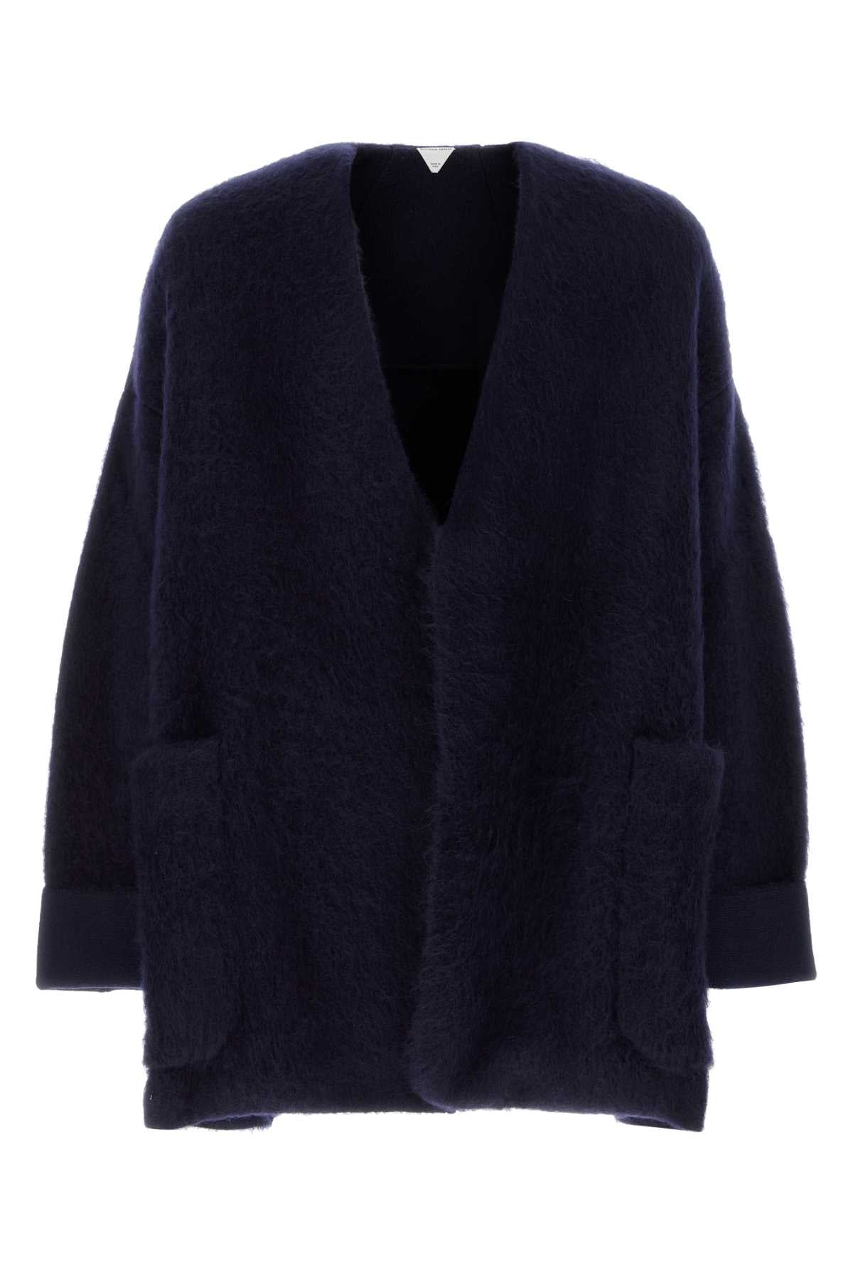 Bottega Veneta Men Navy Blue Stretch Wool Blend Cardigan