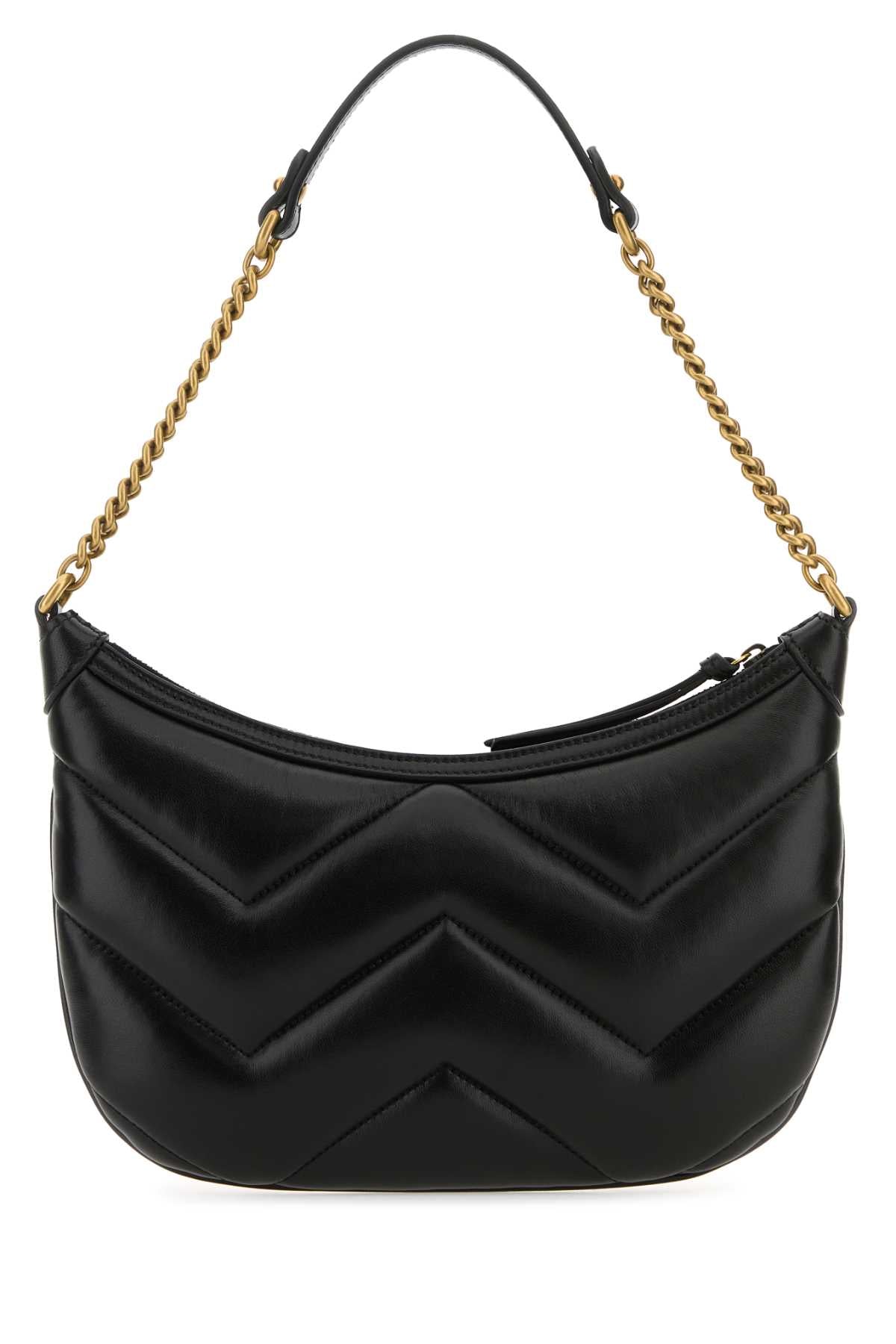 Gucci Women Black Leather Gg Marmont Shoulder Bag