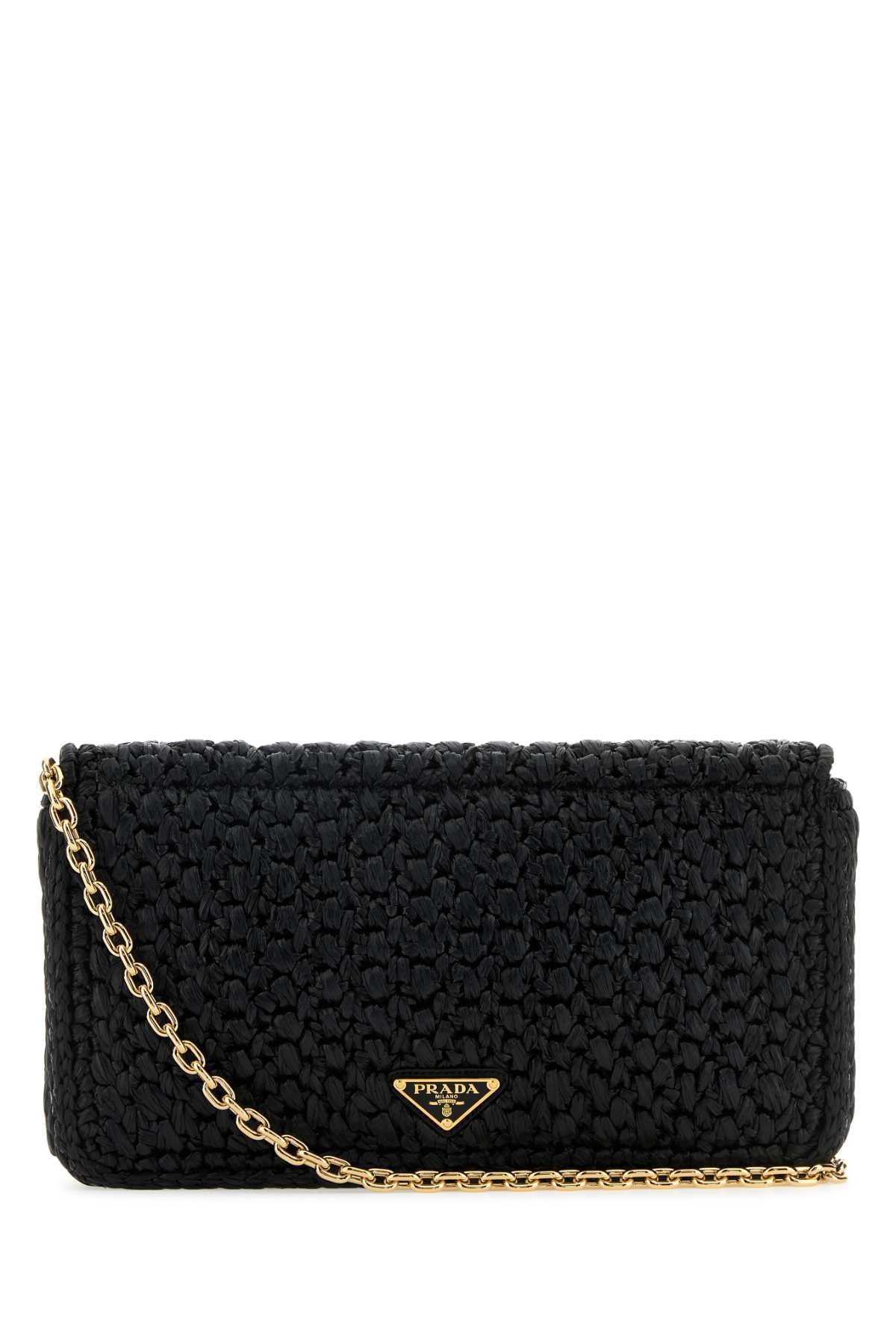 Prada Women Black Raffia Crossbody Bag