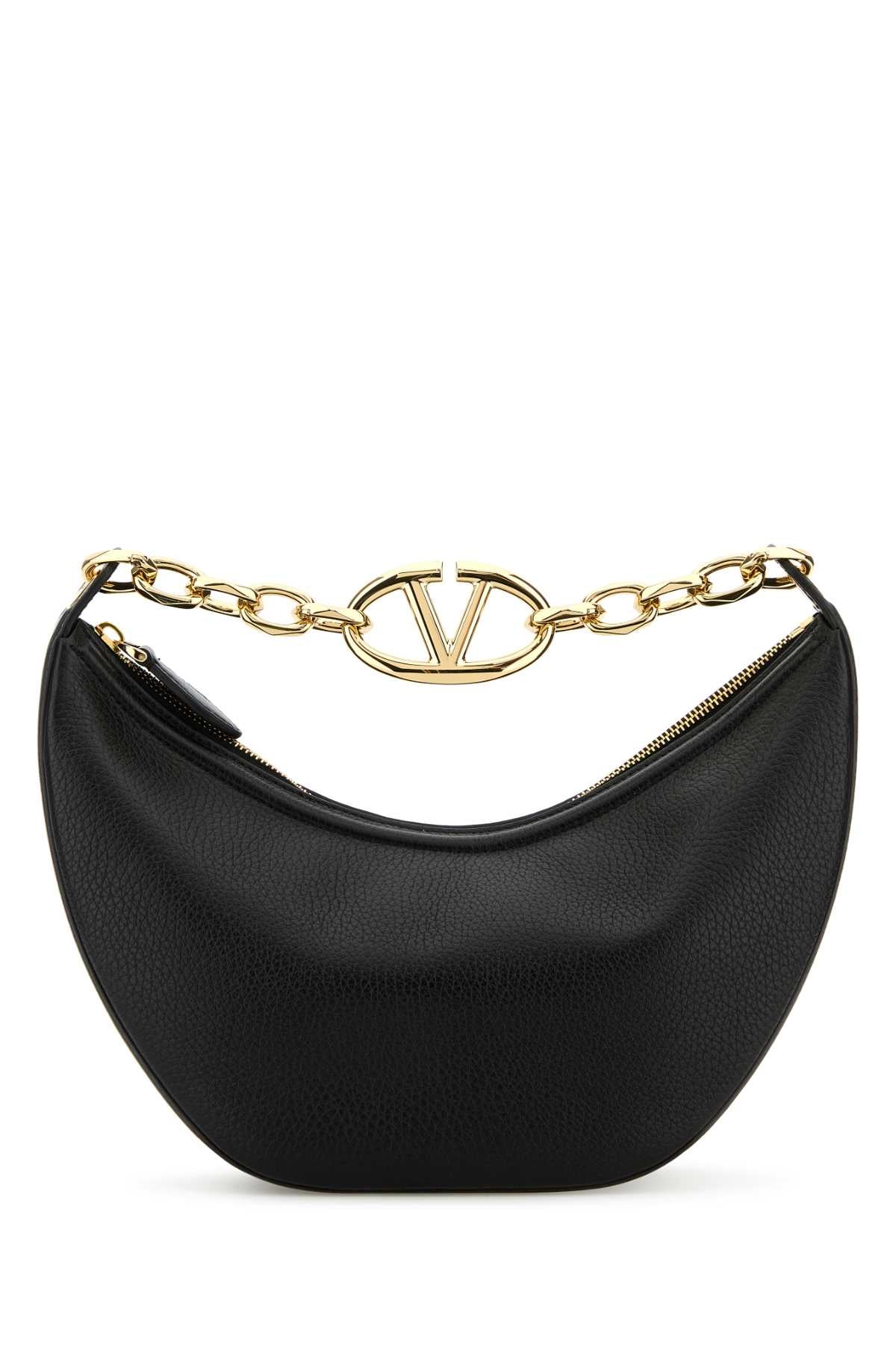 Valentino Garavani Women Black Leather Small Hobo Vlogo Moon Handbag