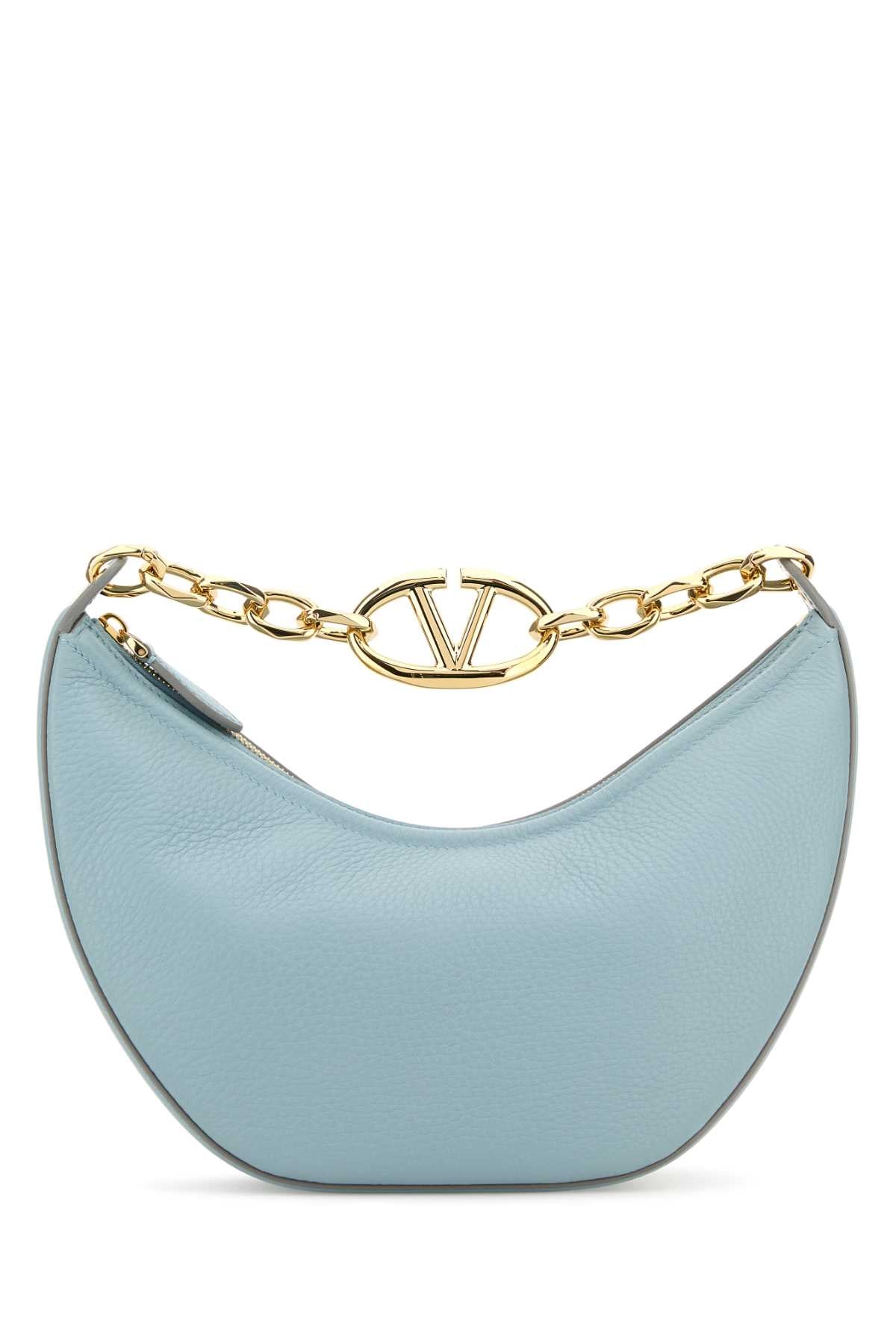 Valentino Garavani Women Light Blue Leather Small Hobo Vlogo Moon Handbag