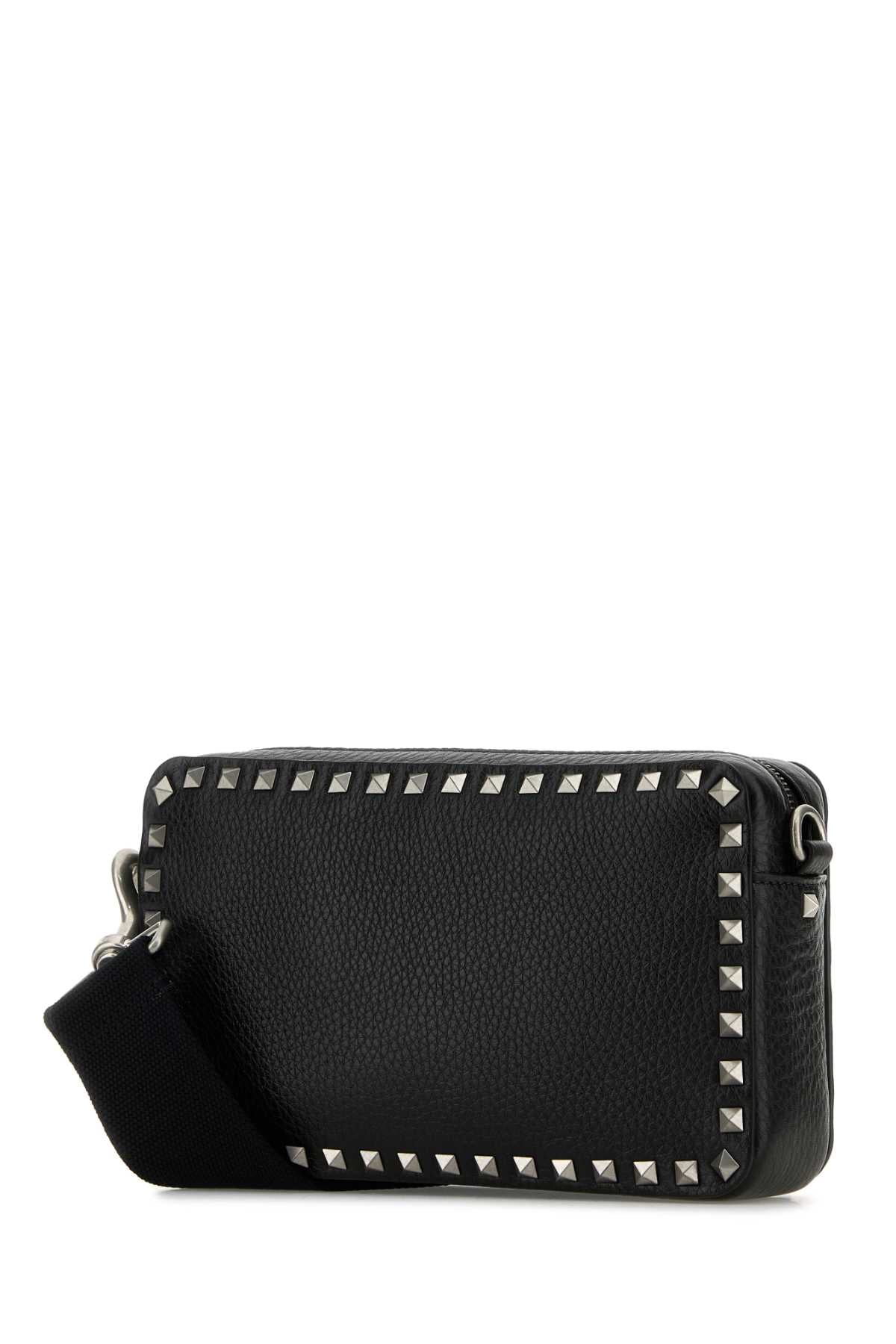 Valentino Garavani Men Black Leather Rockstud Crossbody Bag