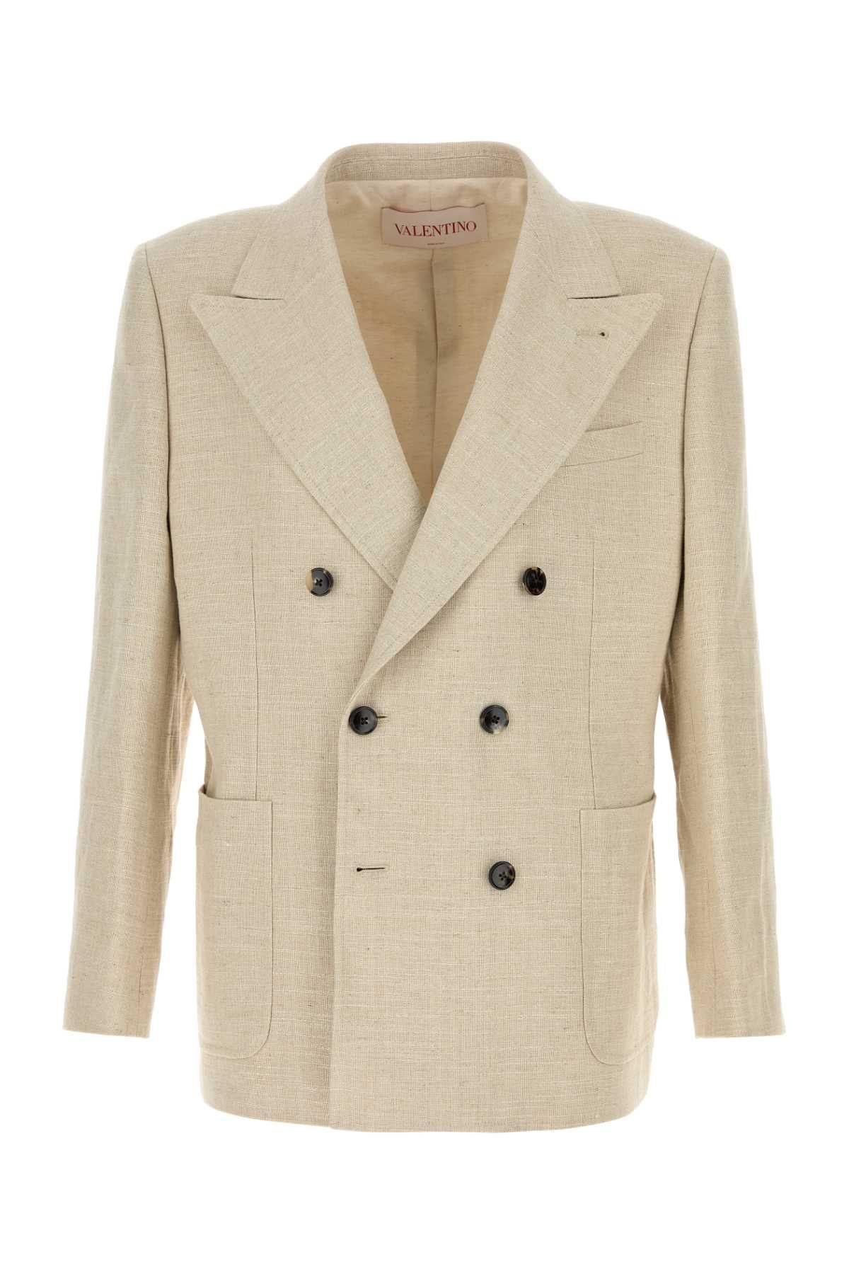 Valentino Garavani Men Beige Linen Blend Blazer