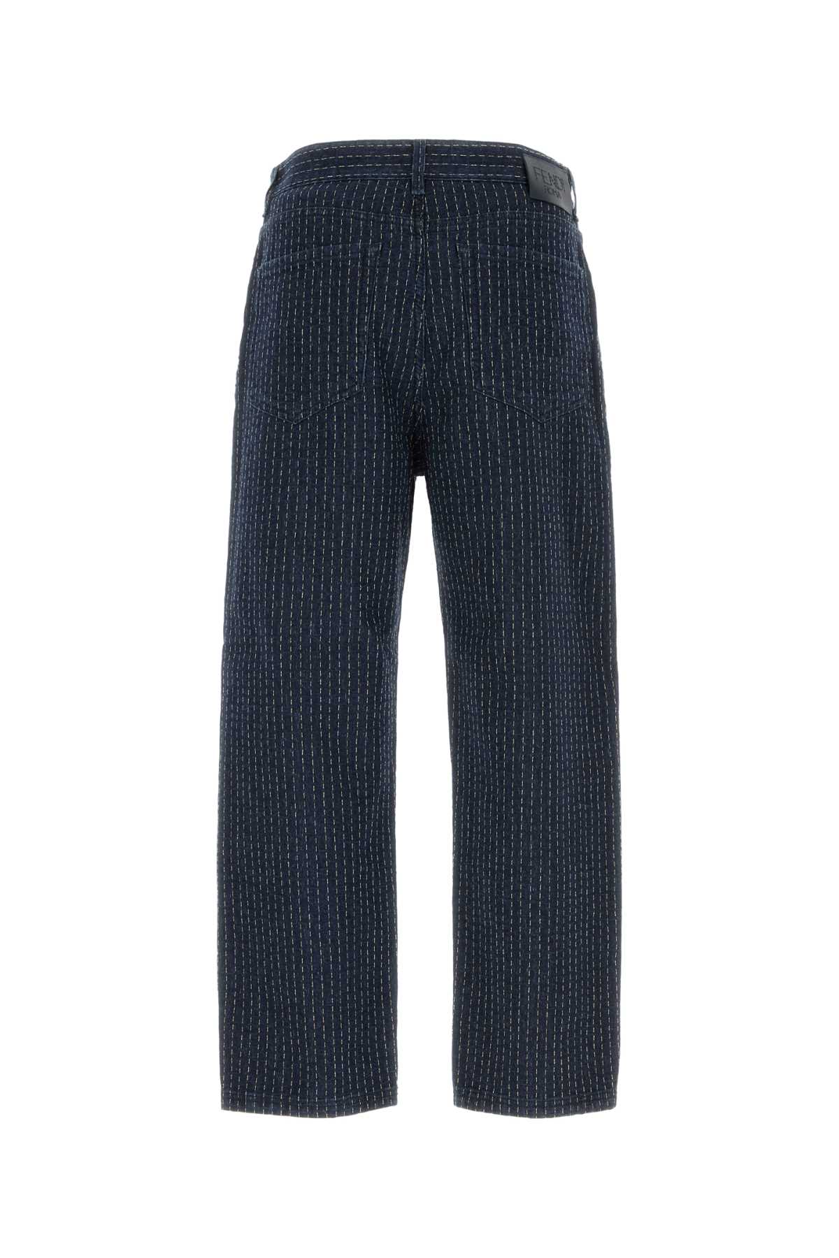 Fendi Men Embroidered Stretch Denim Jeans