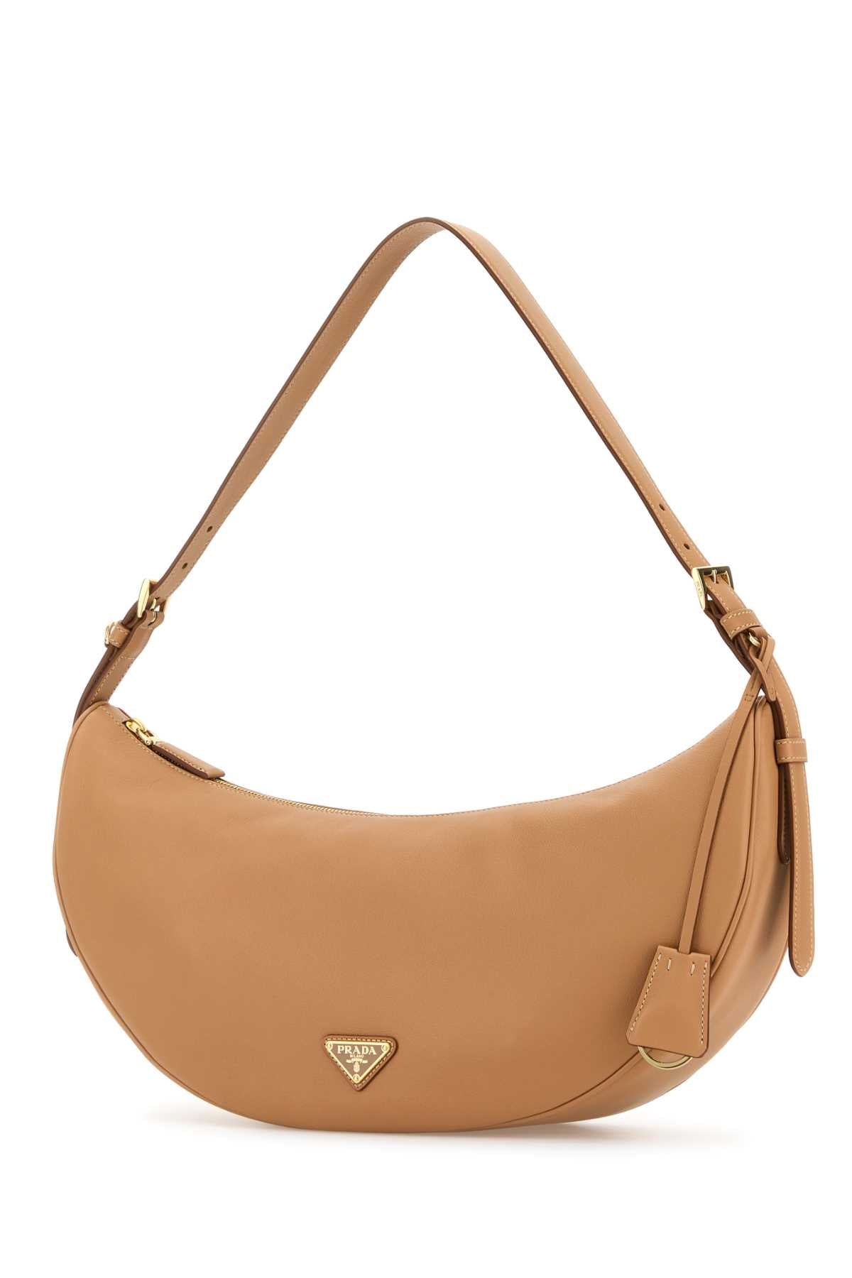 Prada Women Peach Leather Large Prada Demi-Lune Crossbody Bag