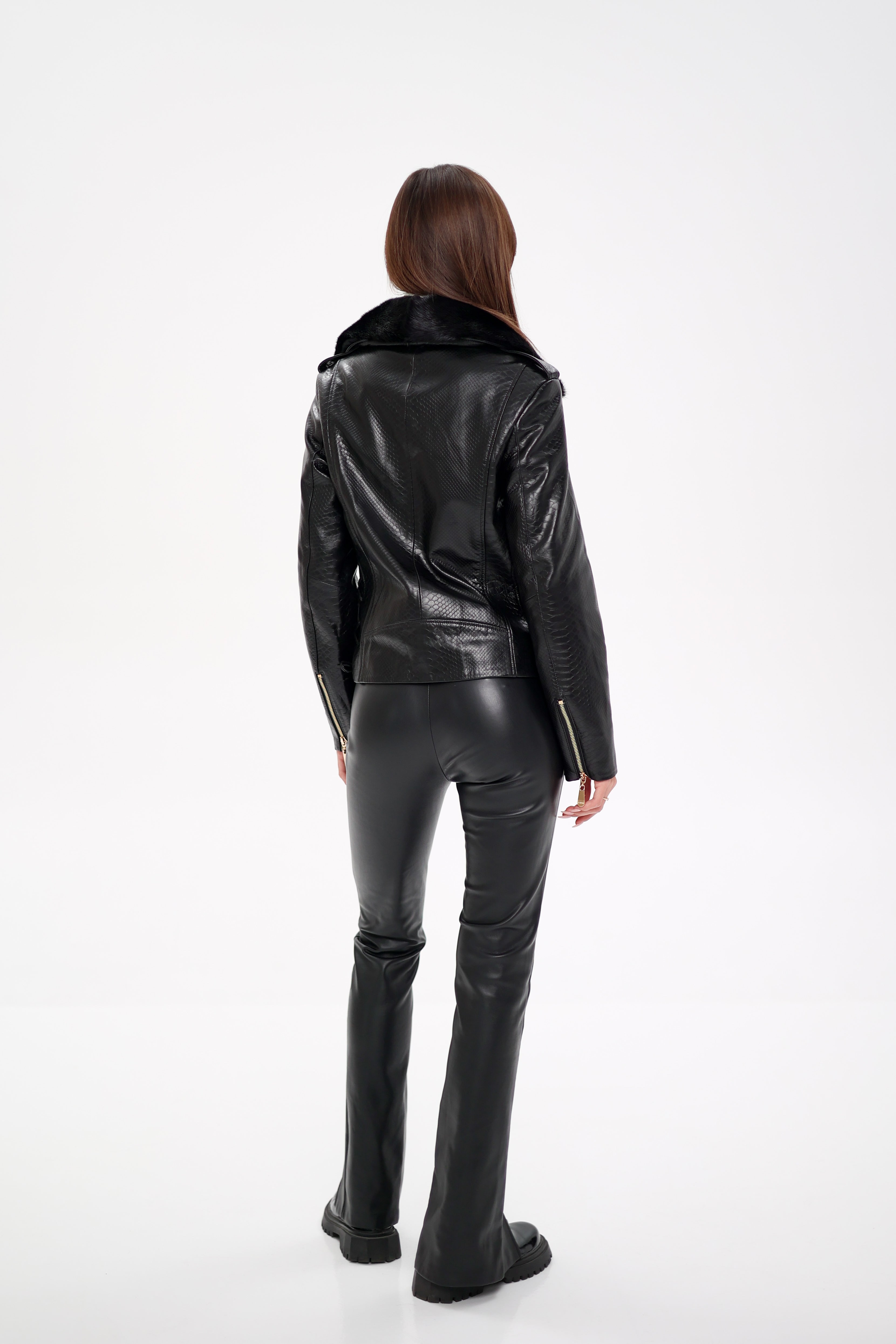 Genuine Mink Fur Embossed Leather Jacket Limited Edition