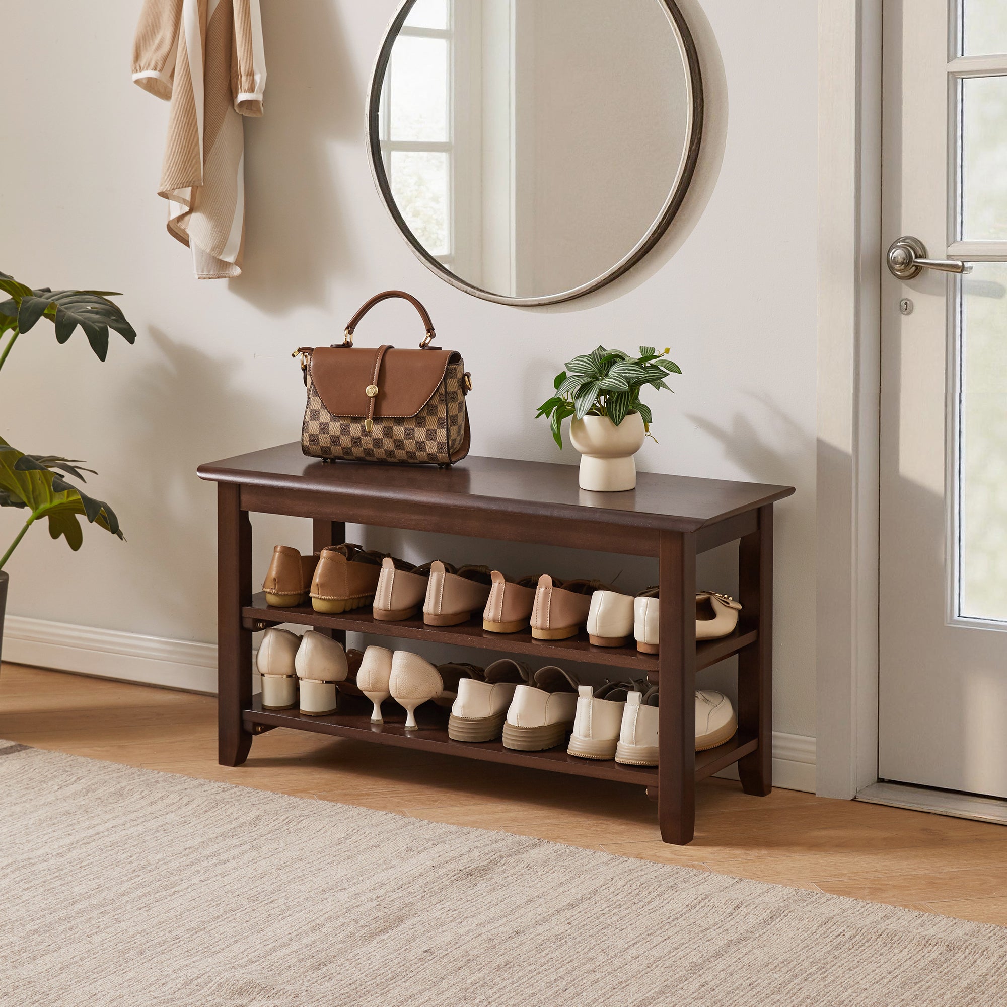 2-Tier Solid Wood Shoe Bench