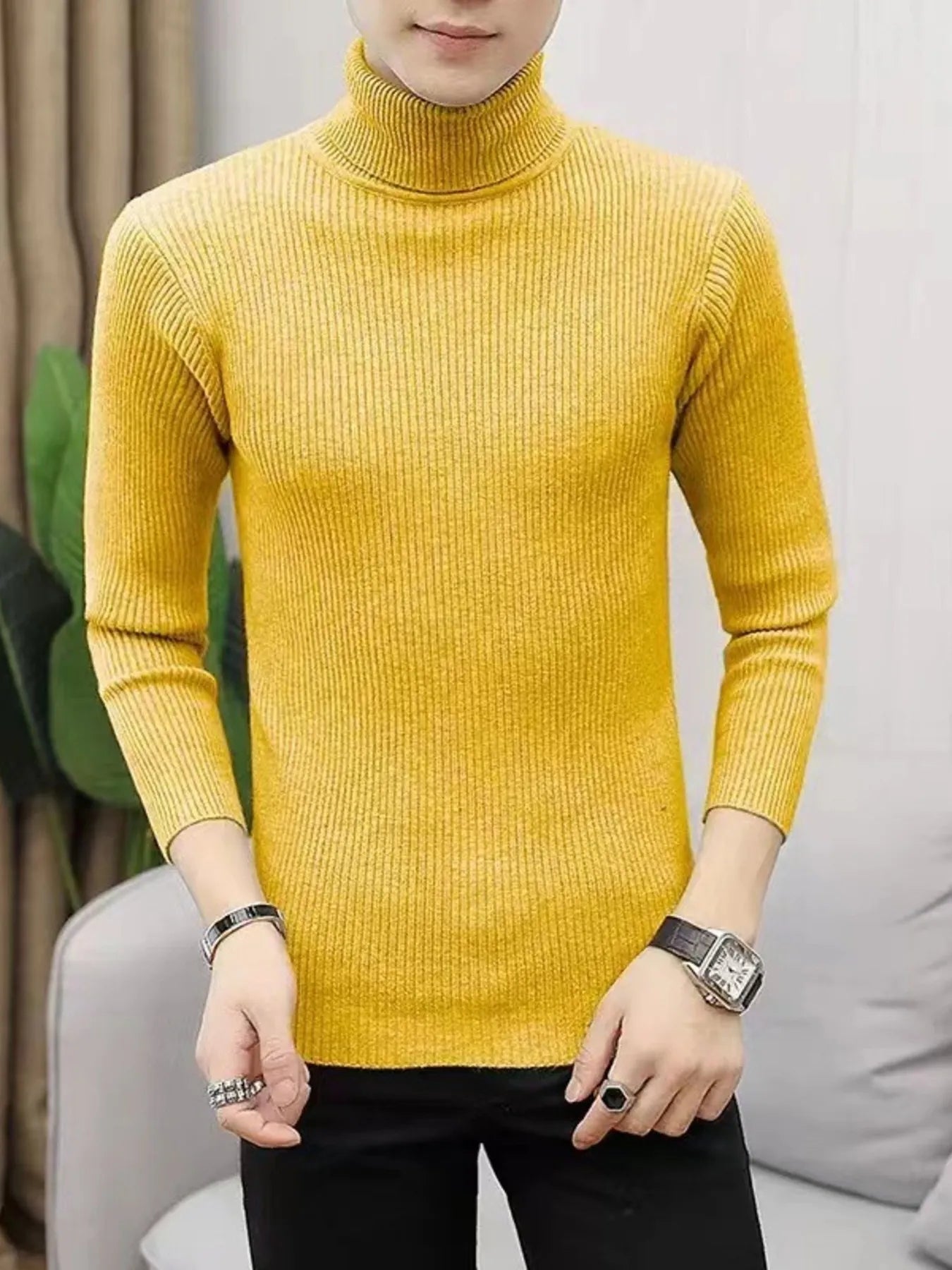 Men's Plus Size Ribbed Turtleneck Long Sleeve Sweater