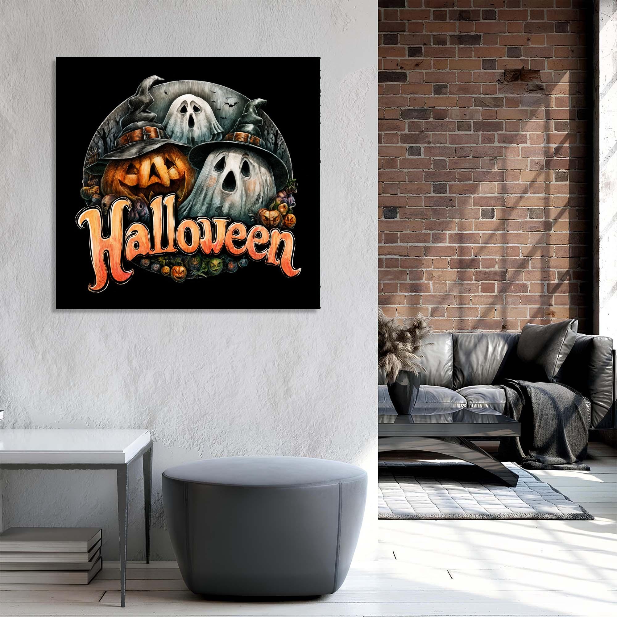 Pumpkin Ghost Tempered Glass Wall Art | Halloween Home Decor
