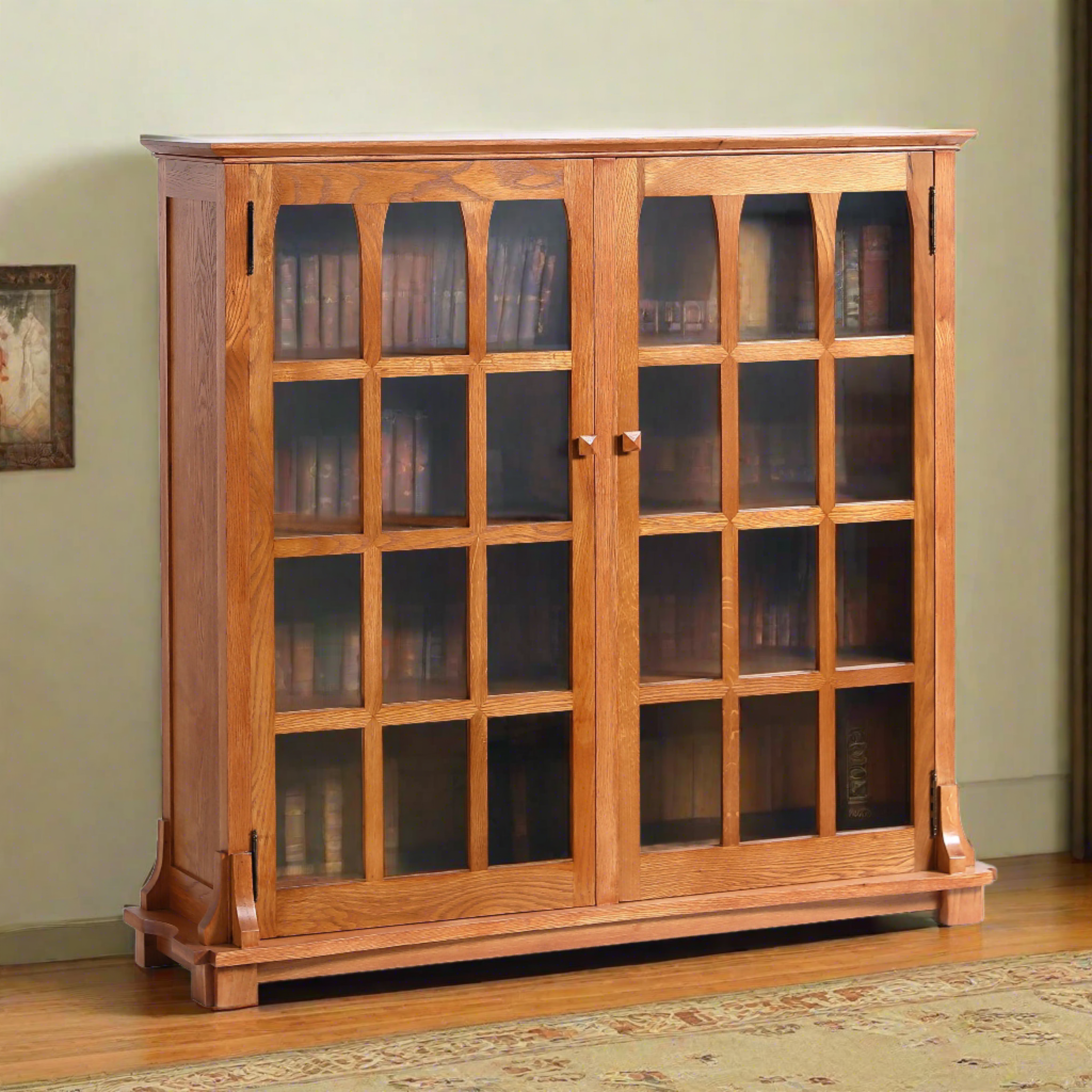 Mission Solid Oak Double Door Bookcase - Michael's Cherry
